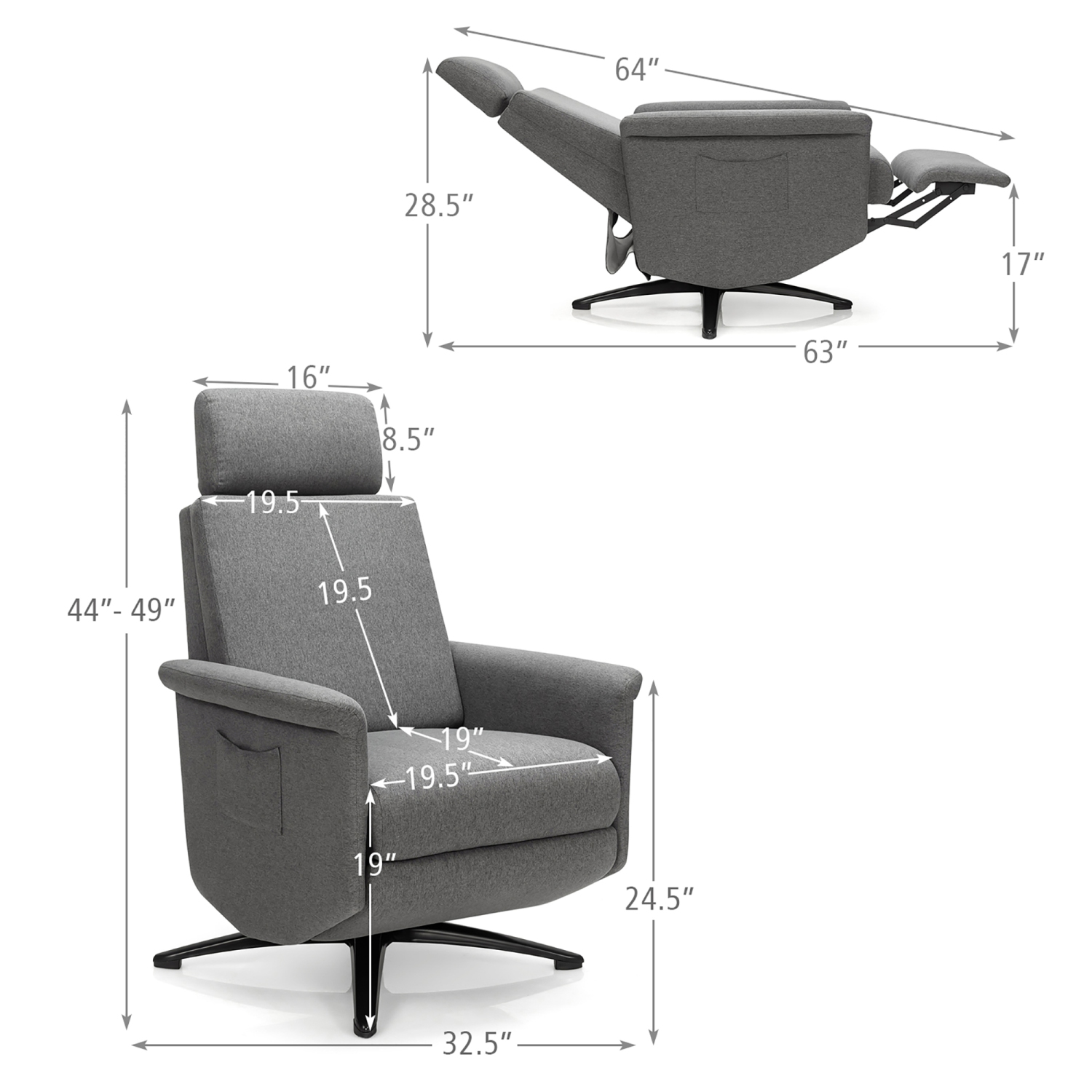 Costway Massage Recliner Chair Vibrating Sofa w/ Remote Control&Adjustable Headrest Grey