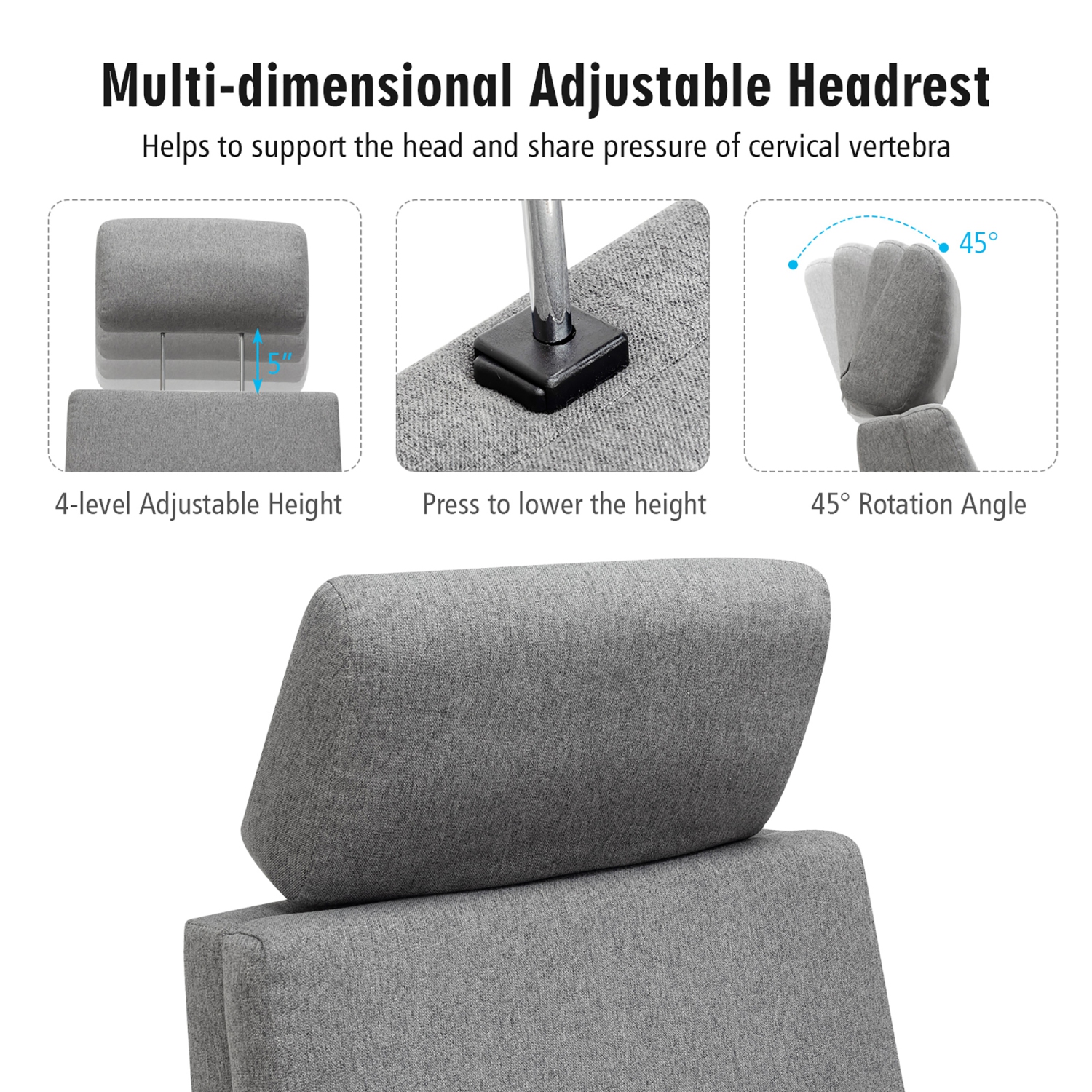 Costway Massage Recliner Chair Vibrating Sofa w/ Remote Control&Adjustable Headrest Grey