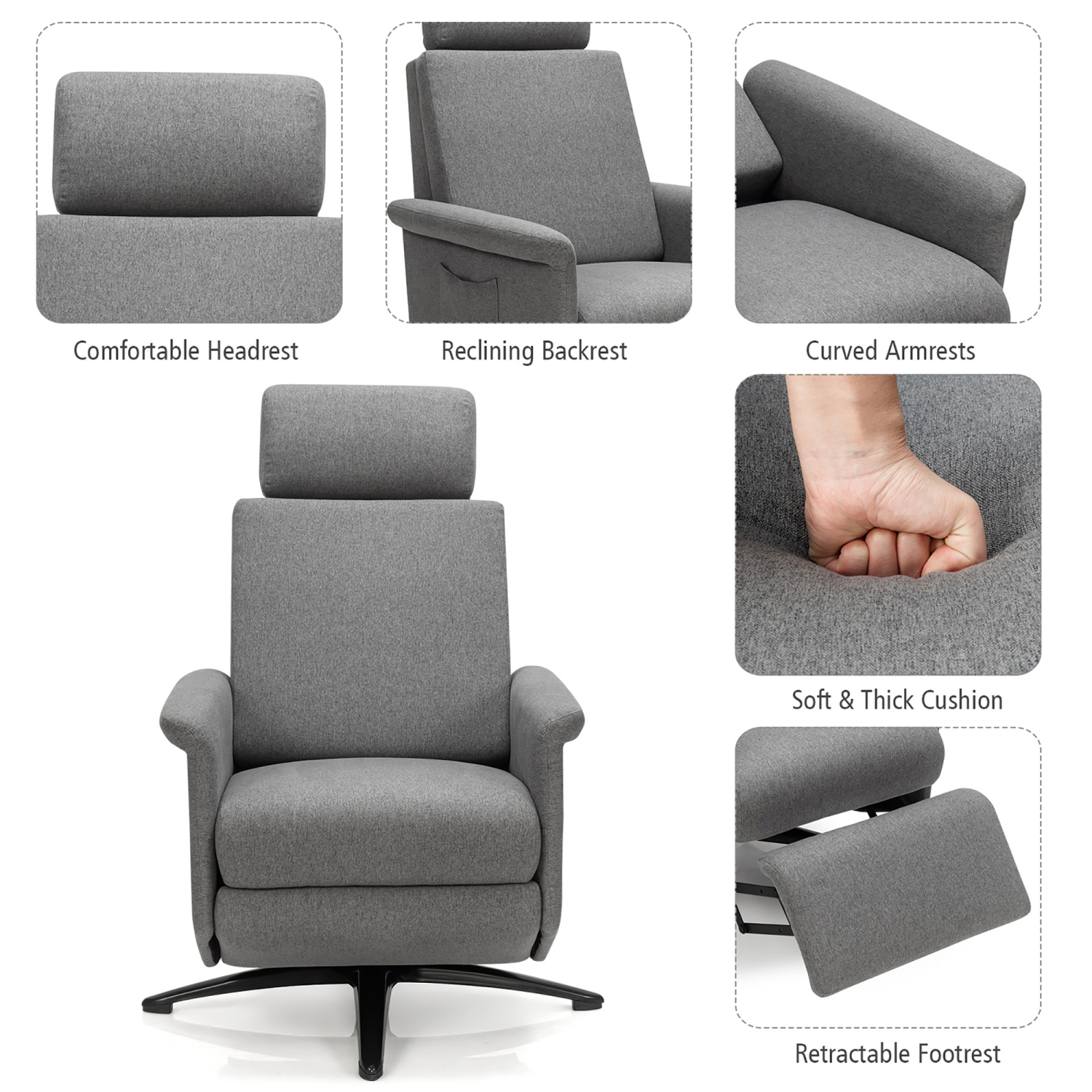 Costway Massage Recliner Chair Vibrating Sofa w/ Remote Control&Adjustable Headrest Grey