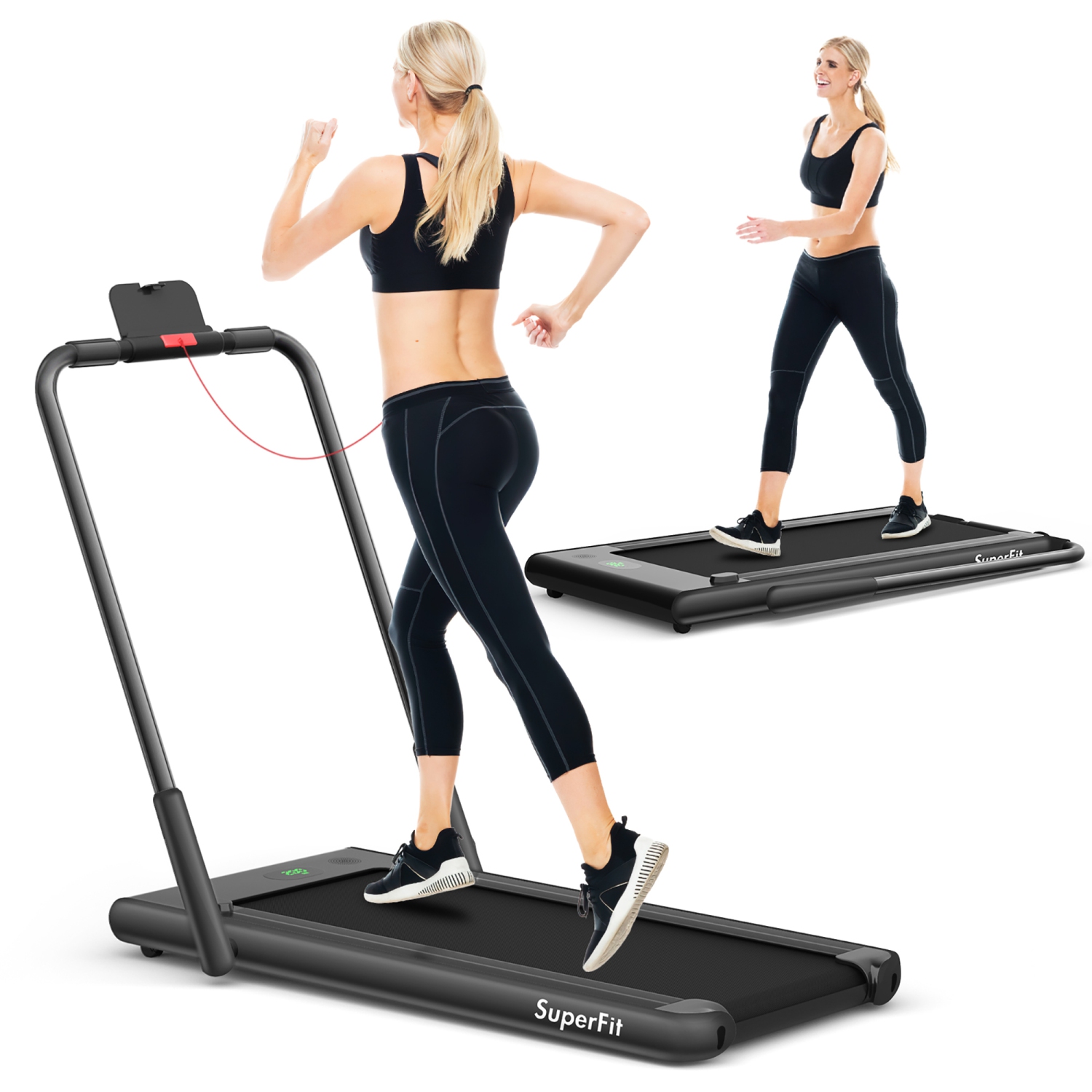 SuperFit 2.25HP 2 in 1 Foldable Under Desk Treadmill/Walking Pad Remote Control