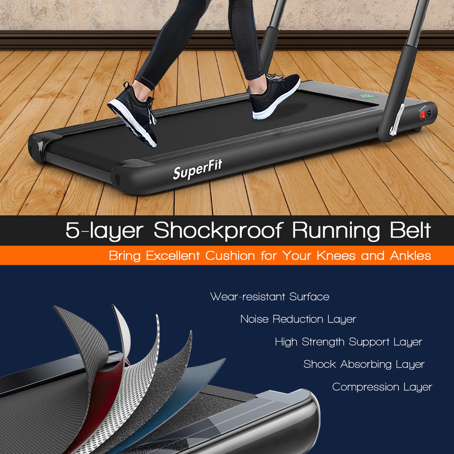 SuperFit 2.25HP 2 in 1 Foldable Under Desk Treadmill/Walking Pad Remote Control