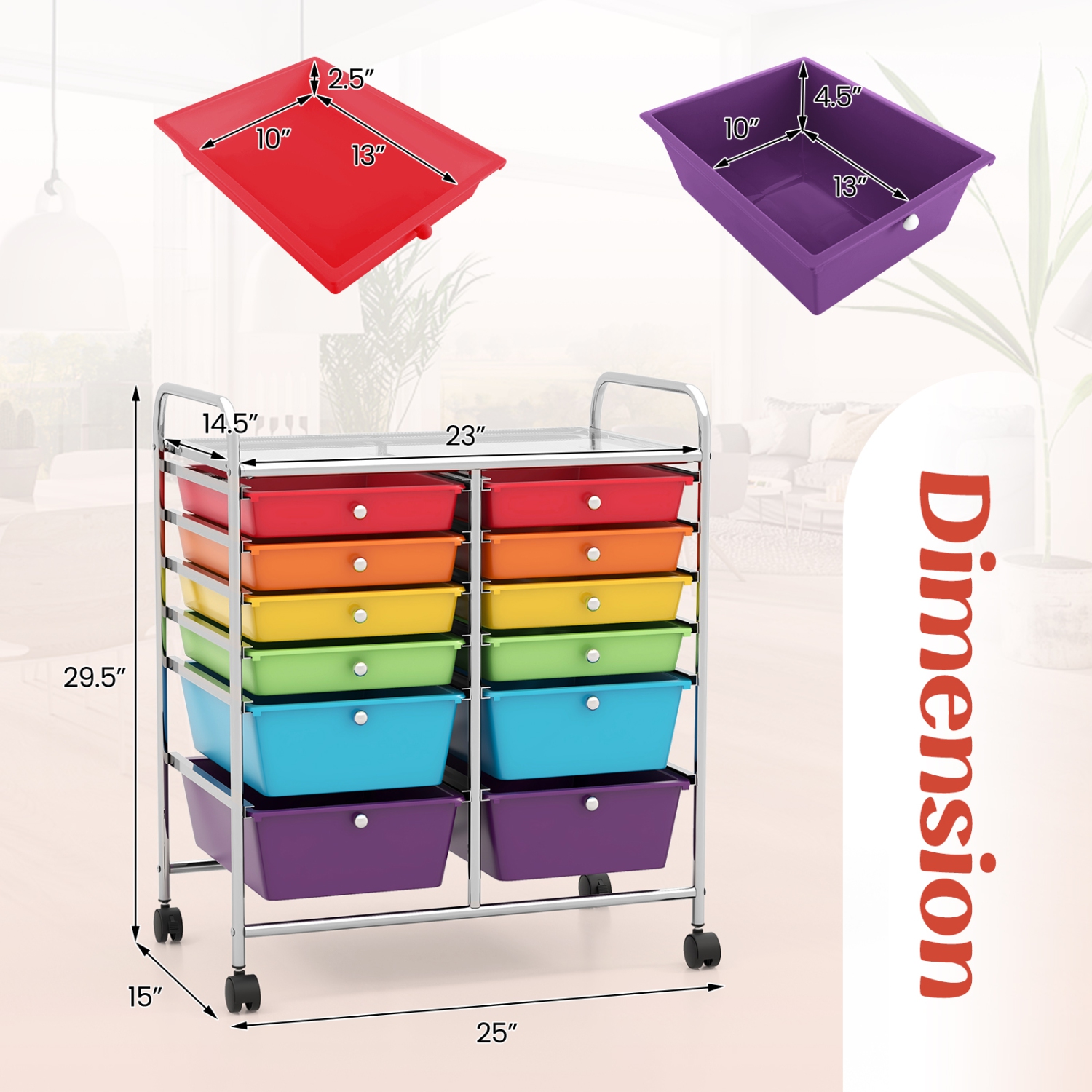 Costway 12 Drawers Rolling Cart Storage Mutlicolor Scrapbook Paper Studio Organizer Bins