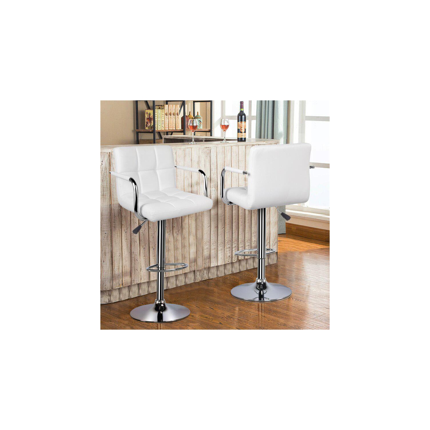 Tabouret de bar à hauteur ajustable à élévation pneumatique avec accoudoirs d’Infinite Imports - Blanc