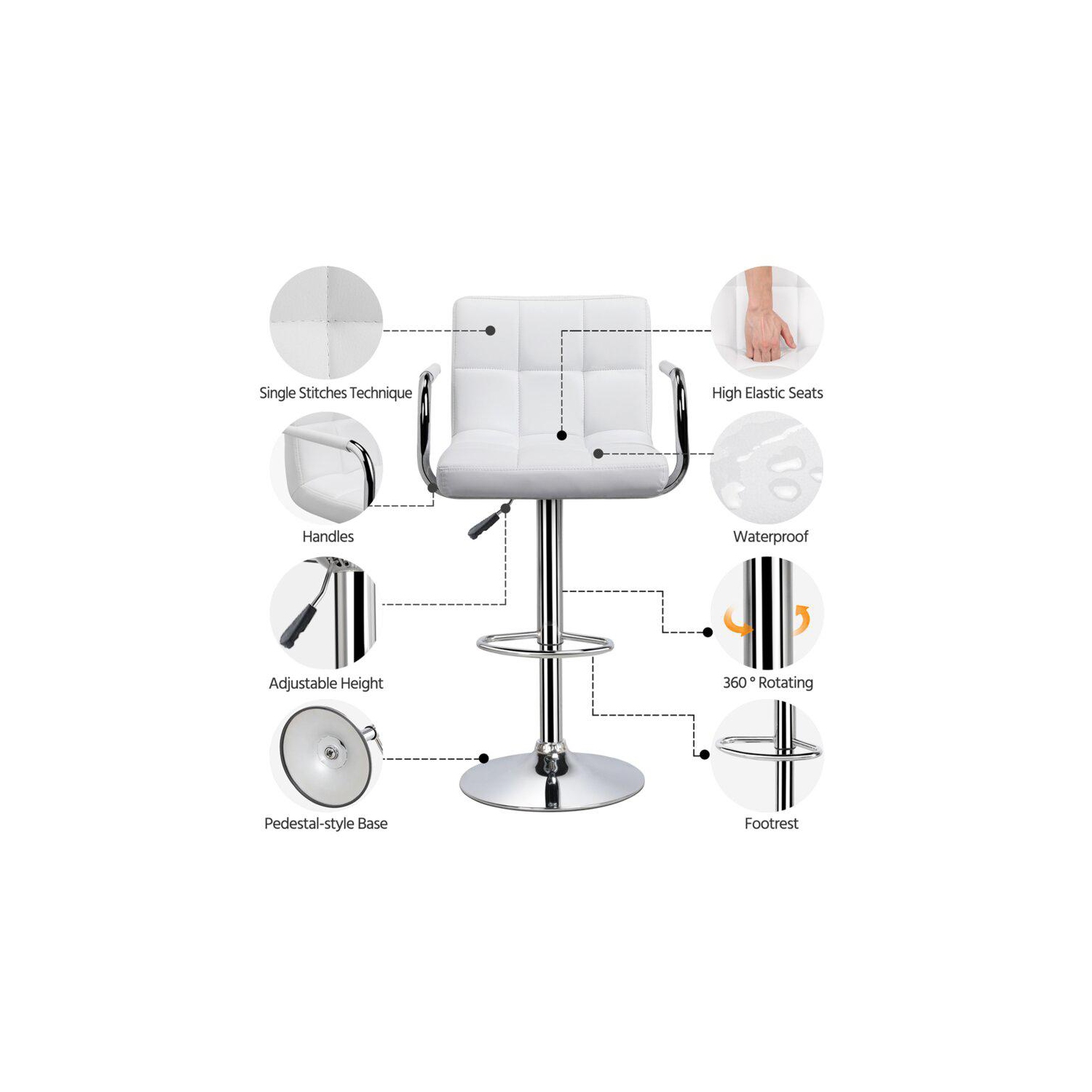 Tabouret de bar à hauteur ajustable à élévation pneumatique avec accoudoirs d’Infinite Imports - Blanc