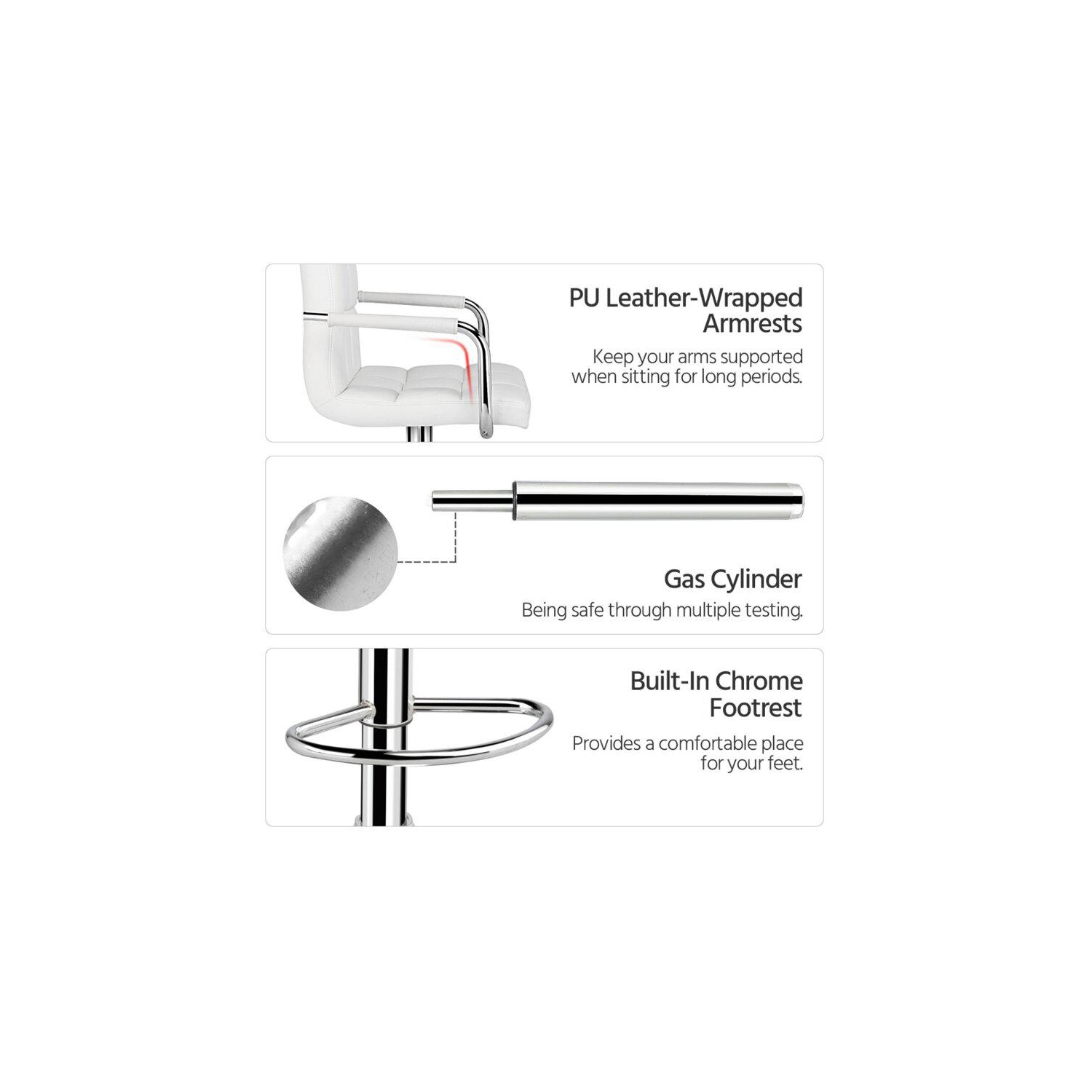 Tabouret de bar à hauteur ajustable à élévation pneumatique avec accoudoirs d’Infinite Imports - Blanc