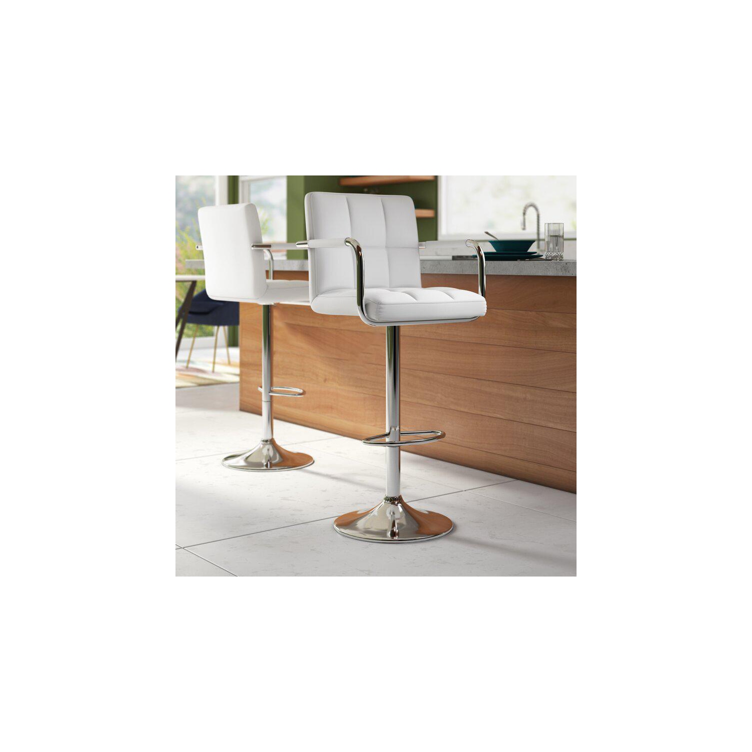 Tabouret de bar à hauteur ajustable à élévation pneumatique avec accoudoirs d’Infinite Imports - Blanc