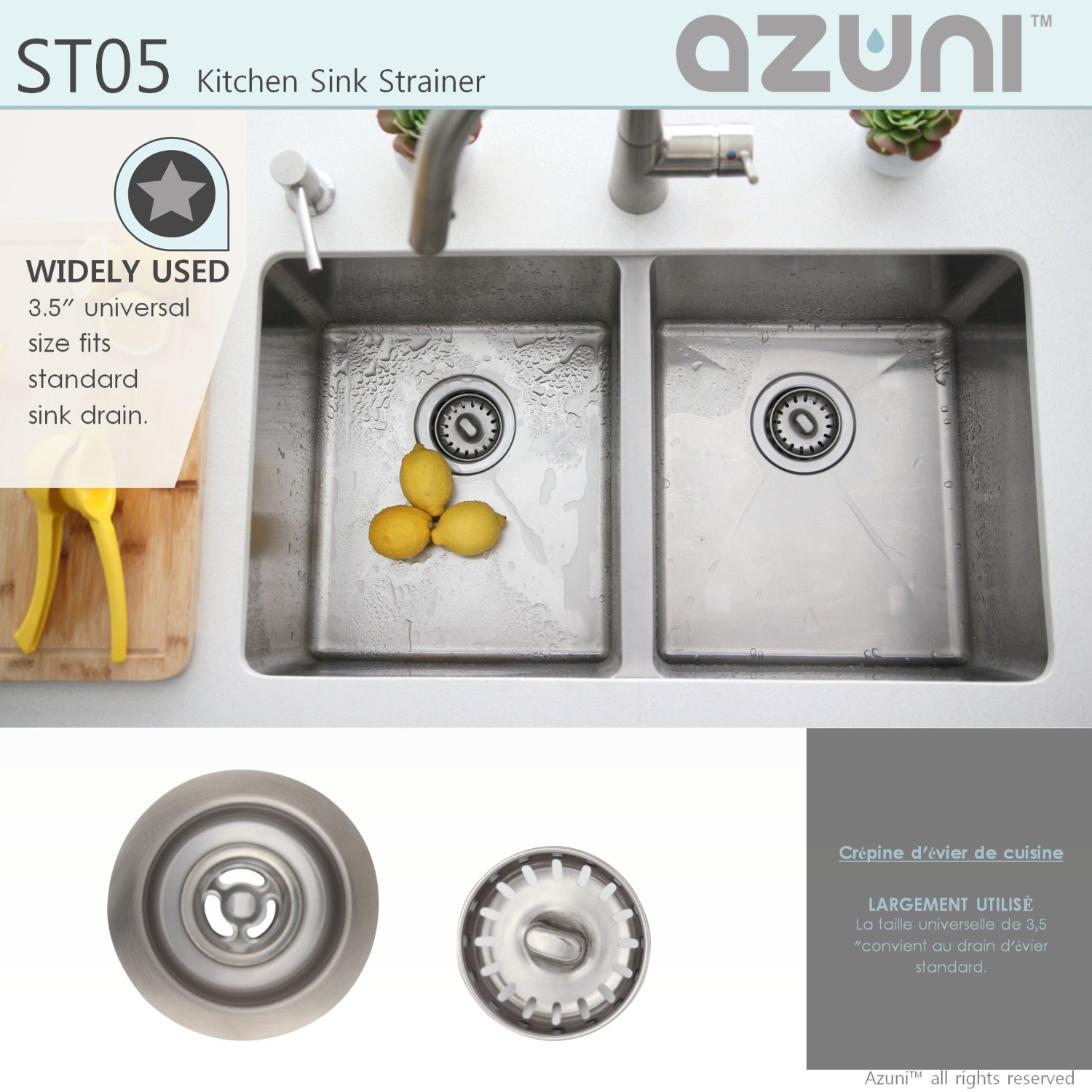 Azuni 3 5 Inch Stainless Steel Kitchen Sink Strainer With Removable Waste Basket Best Buy Canada