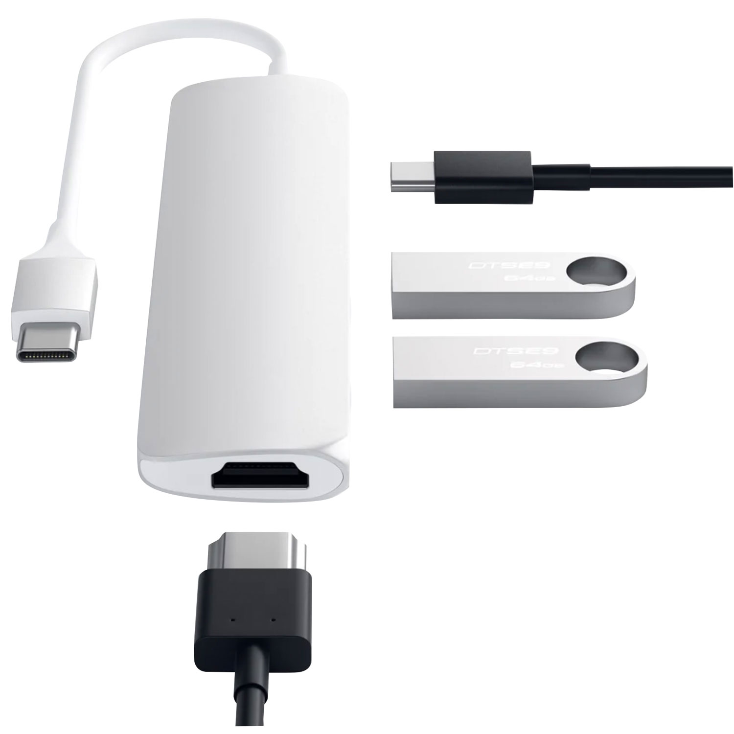 Adaptateur mince 4 ports USB-C multiport 4K HDMI et Ethernet de Satechi - Argenté