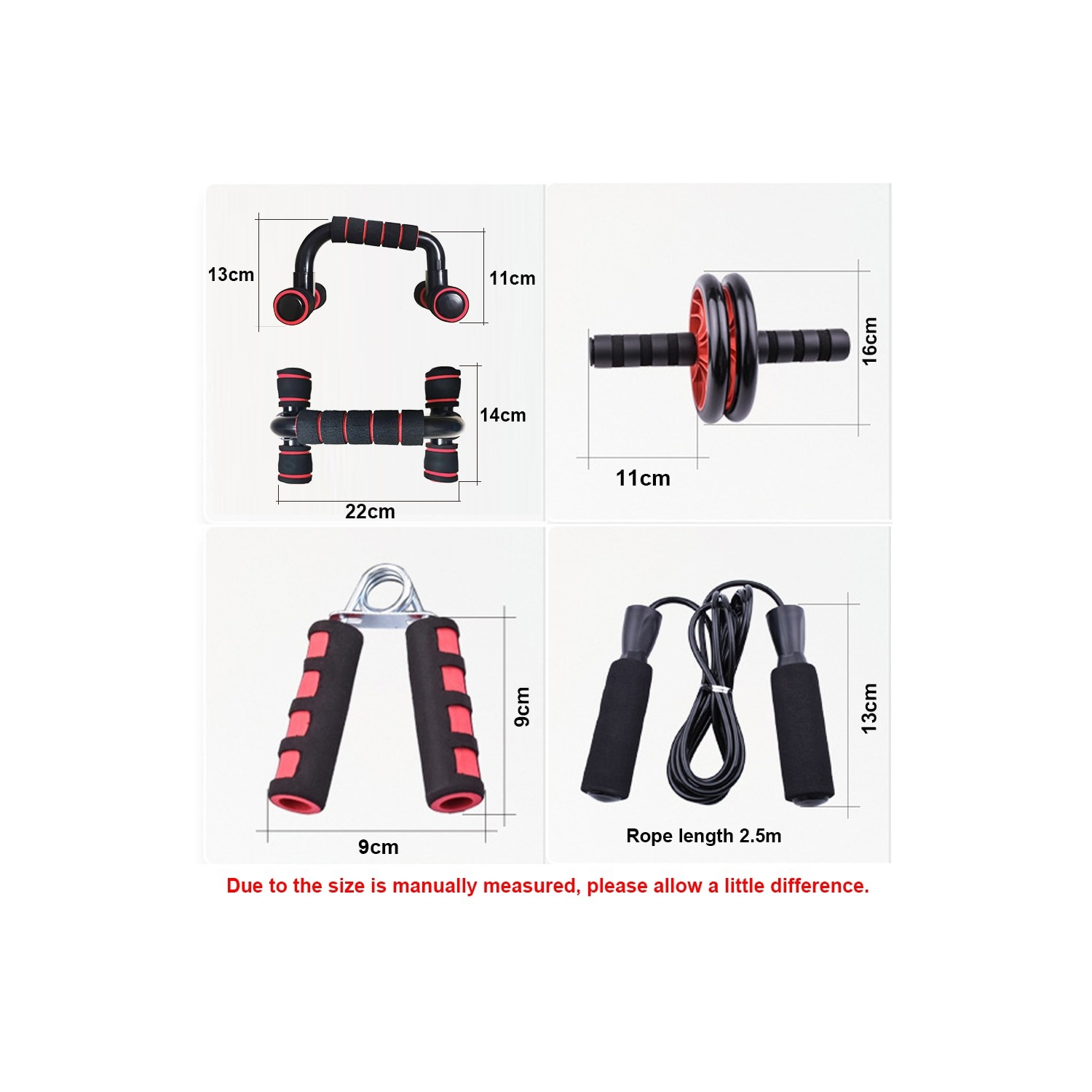 (2023) New Portable Home Exercise Gym Equipment Ab Wheel Abdominal Roller with Knee Mat Push Up Bar Jump Rope(RED COLOUR) FREE SHIPPING