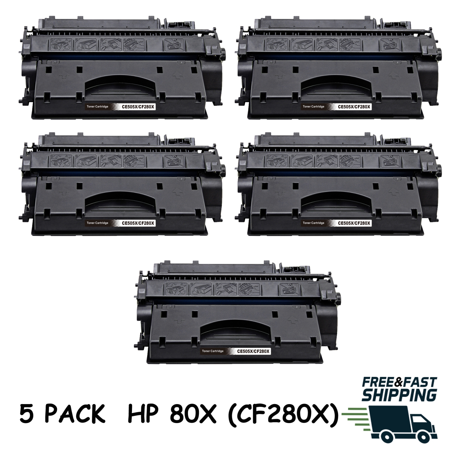 Bestoner™ 5 PK HP 80X (CF280X)/hp80x/80x/HP80X/80X/CF280X/cf280x/cf280/280/80A/80 HP LaserJet Pro M401 M425d