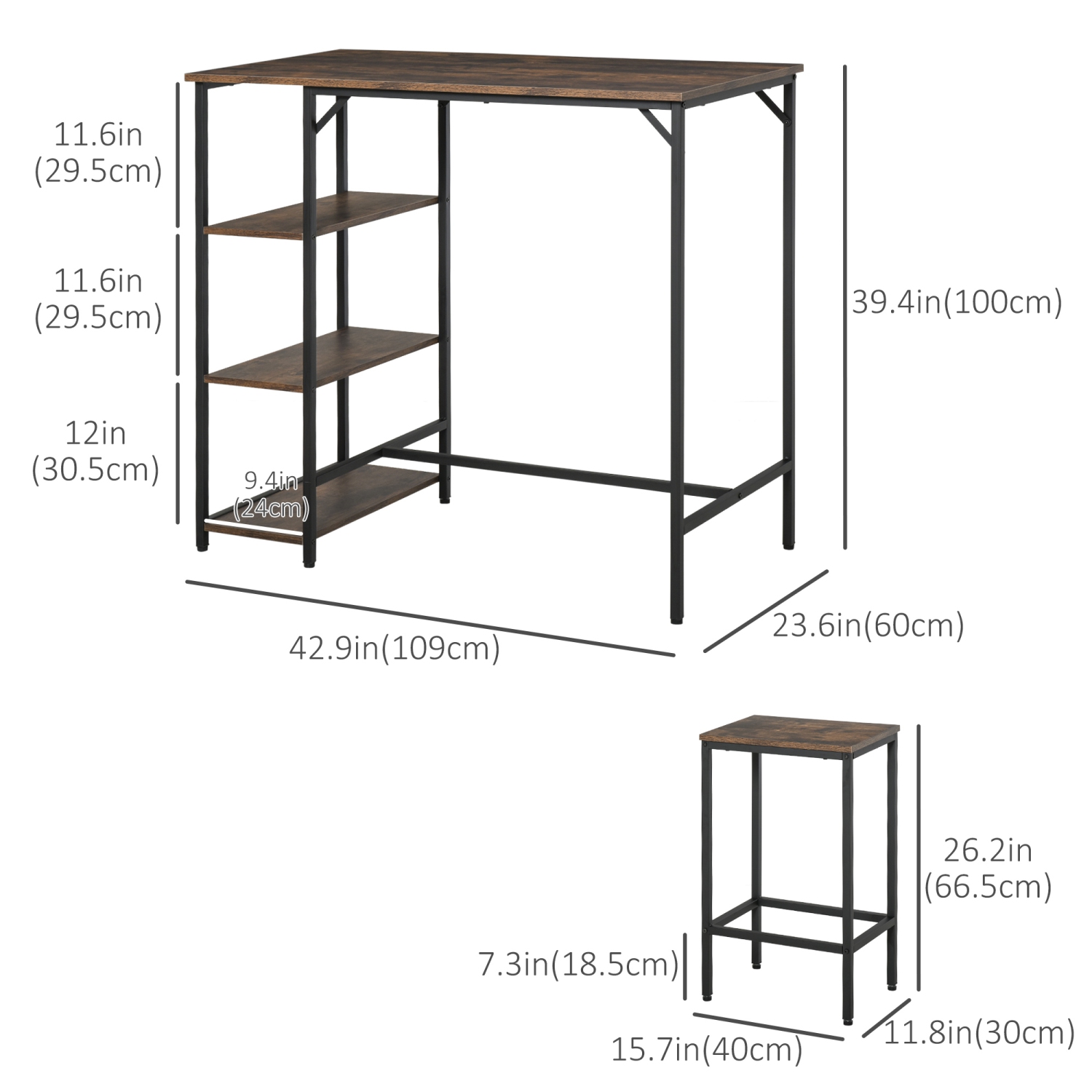 HOMCOM – Ensemble de table de salle à manger industrielle pour 2, ensemble de table de bar et tabourets, table de cuisine à hauteur de comptoir avec
