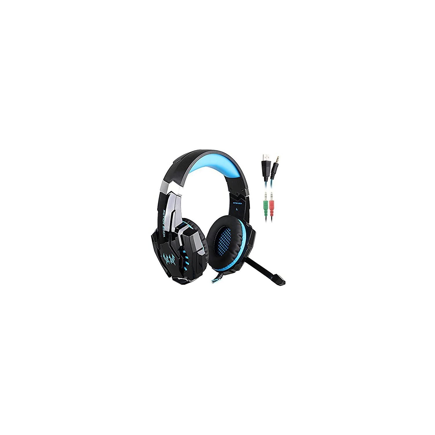 KOTION Each G9000 3.5mm Game Gaming Headphone Headset Earphone Headband with Microphone LED Light for Laptop Tablet Mobile Phones PS4 by Senhai- Black and Blue