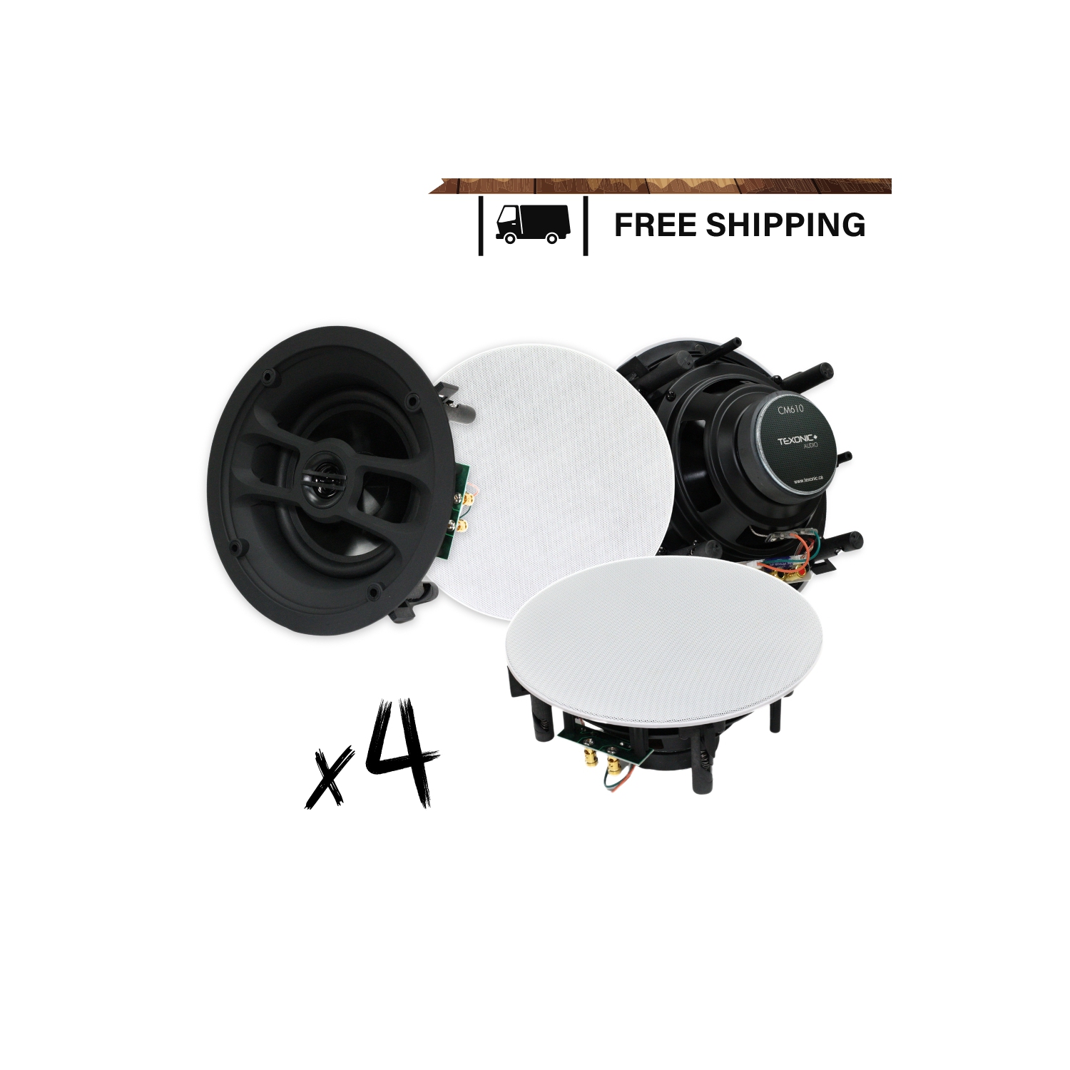 TEXONIC 6.5" In-Ceiling Speaker Bundle Tool-Free Installation, Magnetic Grill - Superior Sound Quality