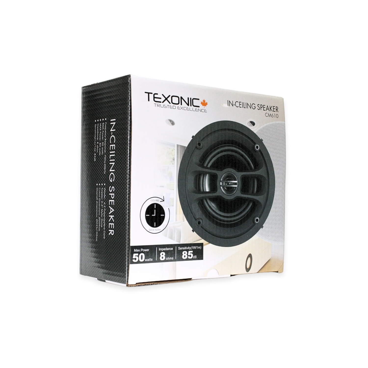 TEXONIC 6.5" In-Ceiling Speaker Bundle Tool-Free Installation, Magnetic Grill - Superior Sound Quality