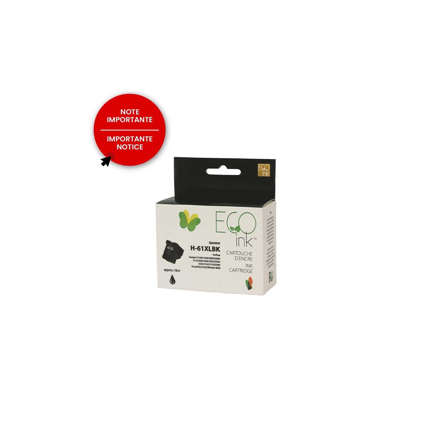 Neutral Box Ink Cartridge - Remanufactured for Hewlett Packard CH563WC / 61XL - Black