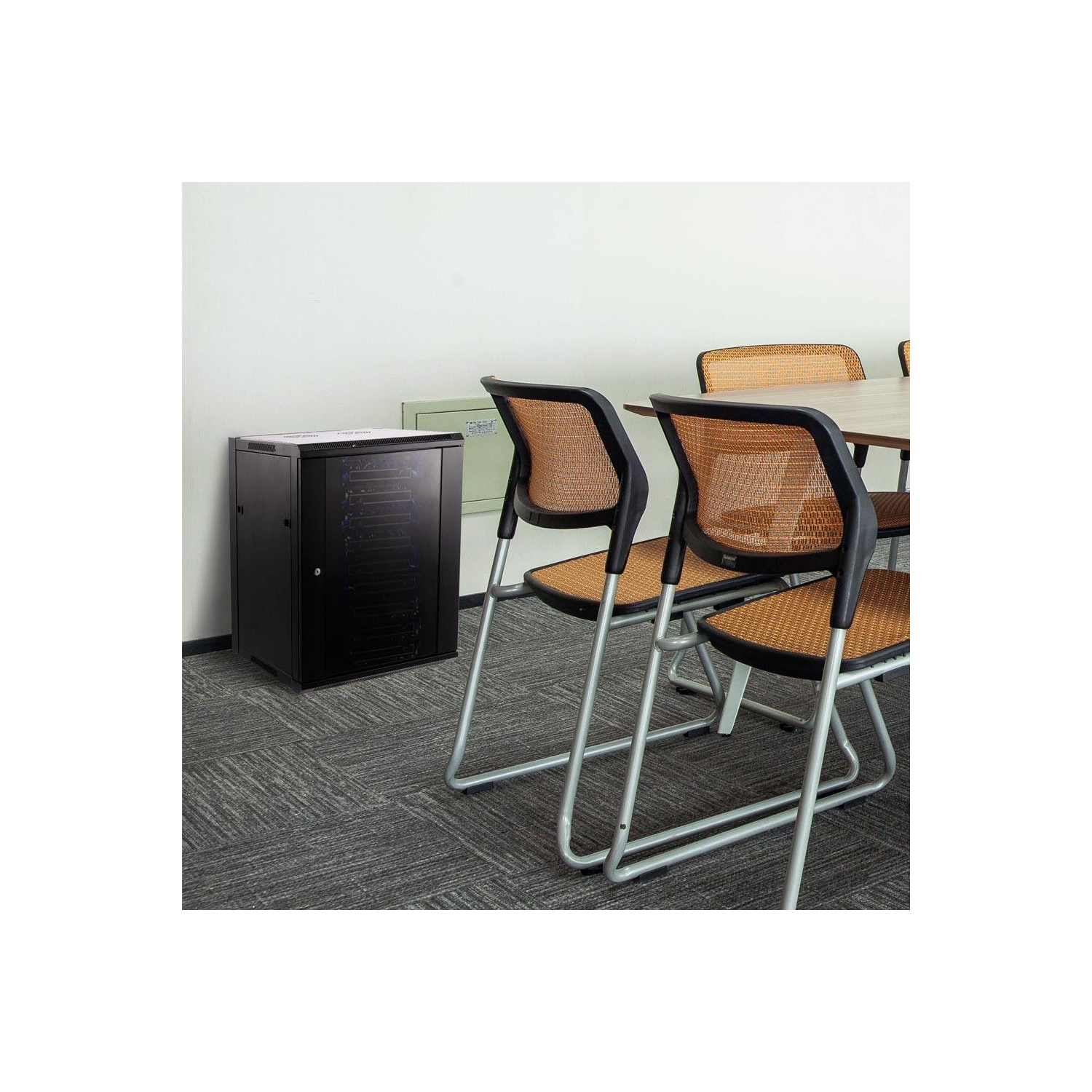 9U Wall Mount Network Server Cabinet Rack with Glass Door, 2 AC Powered Ventilation Fans with Hardware Including