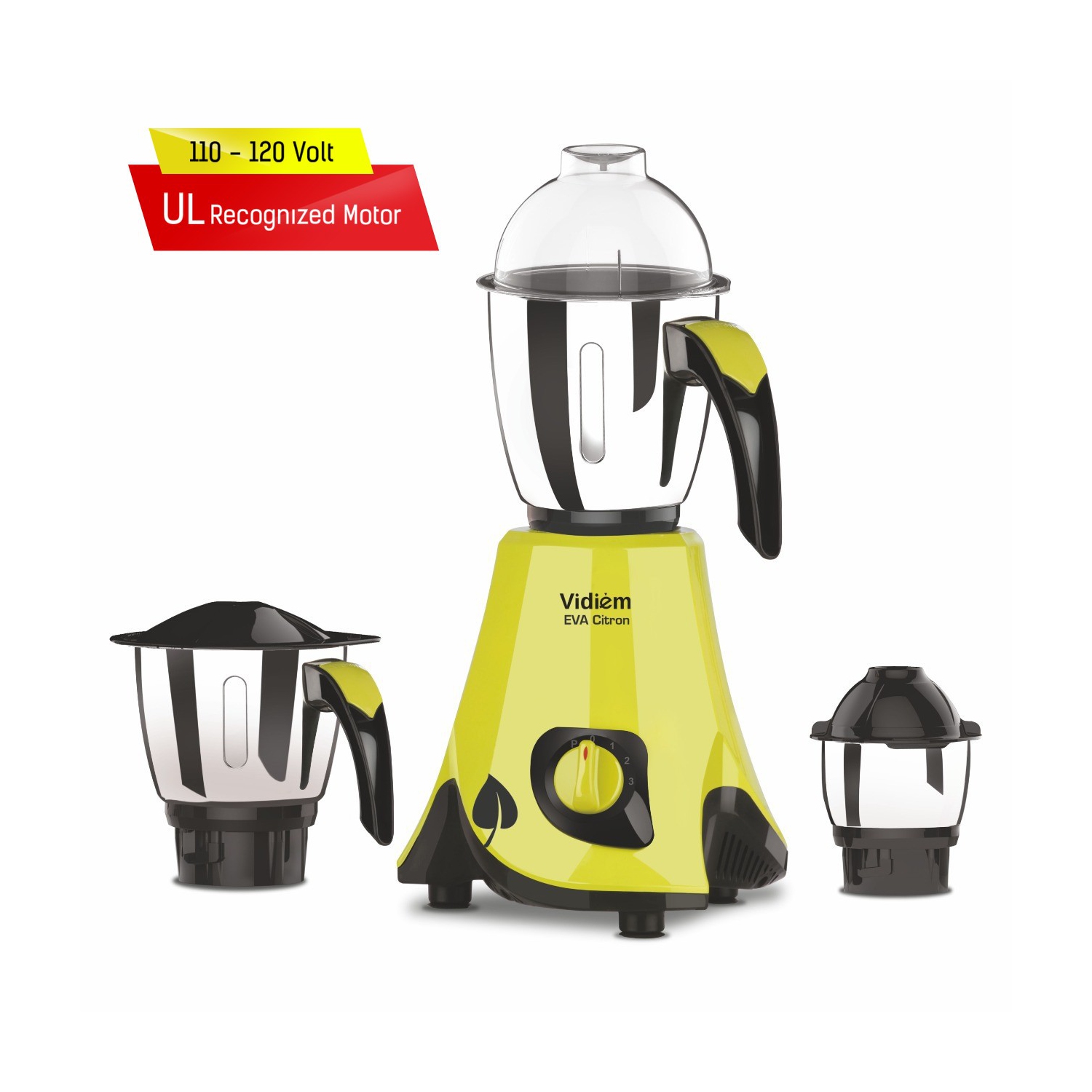 Vidiem Eva Citron 550W / 110V Mixer Grinder countertop , Blender, Stainless Steel Jars - Indian Mixer Grinder, Spice & Coffee grinder, Food Grain