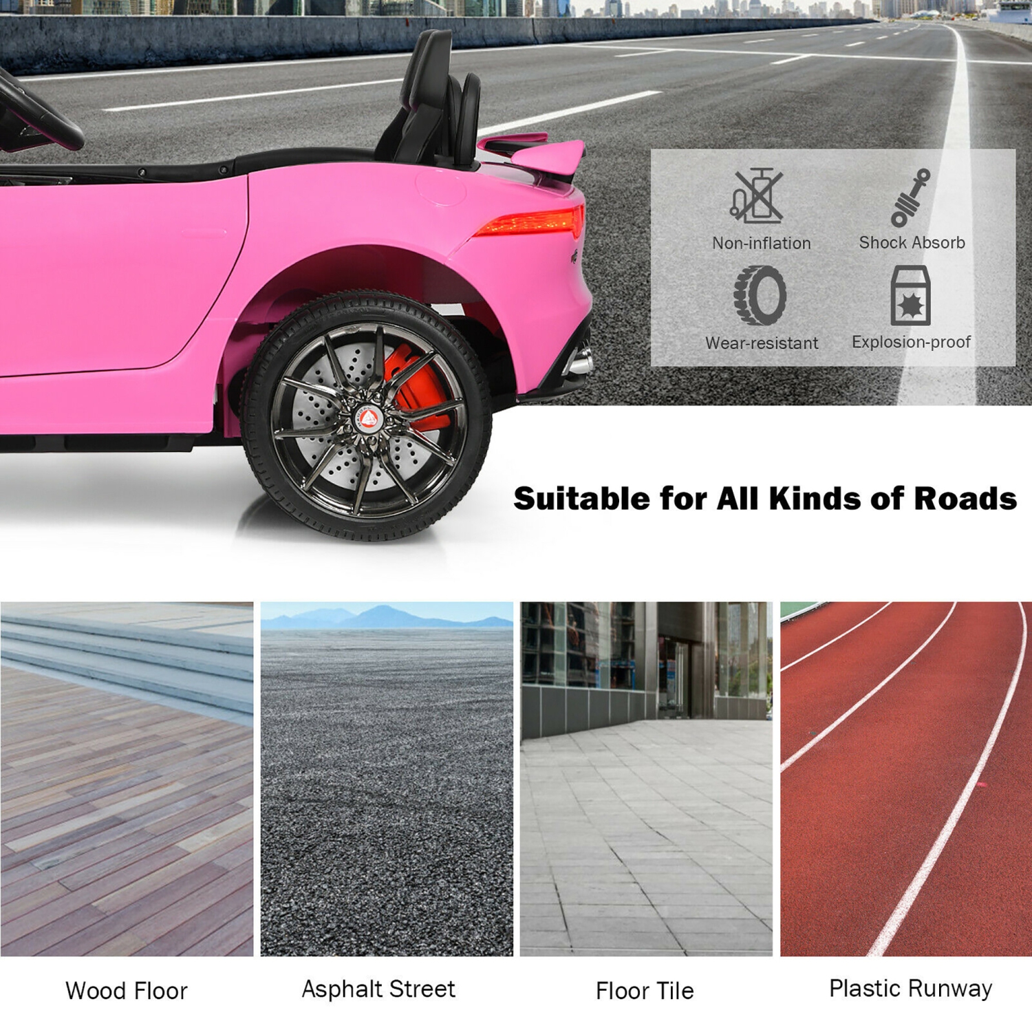 Jouet porteur Jaguar F-type SVR 12&nbsp;V de Costway avec MP3 et lumières roses