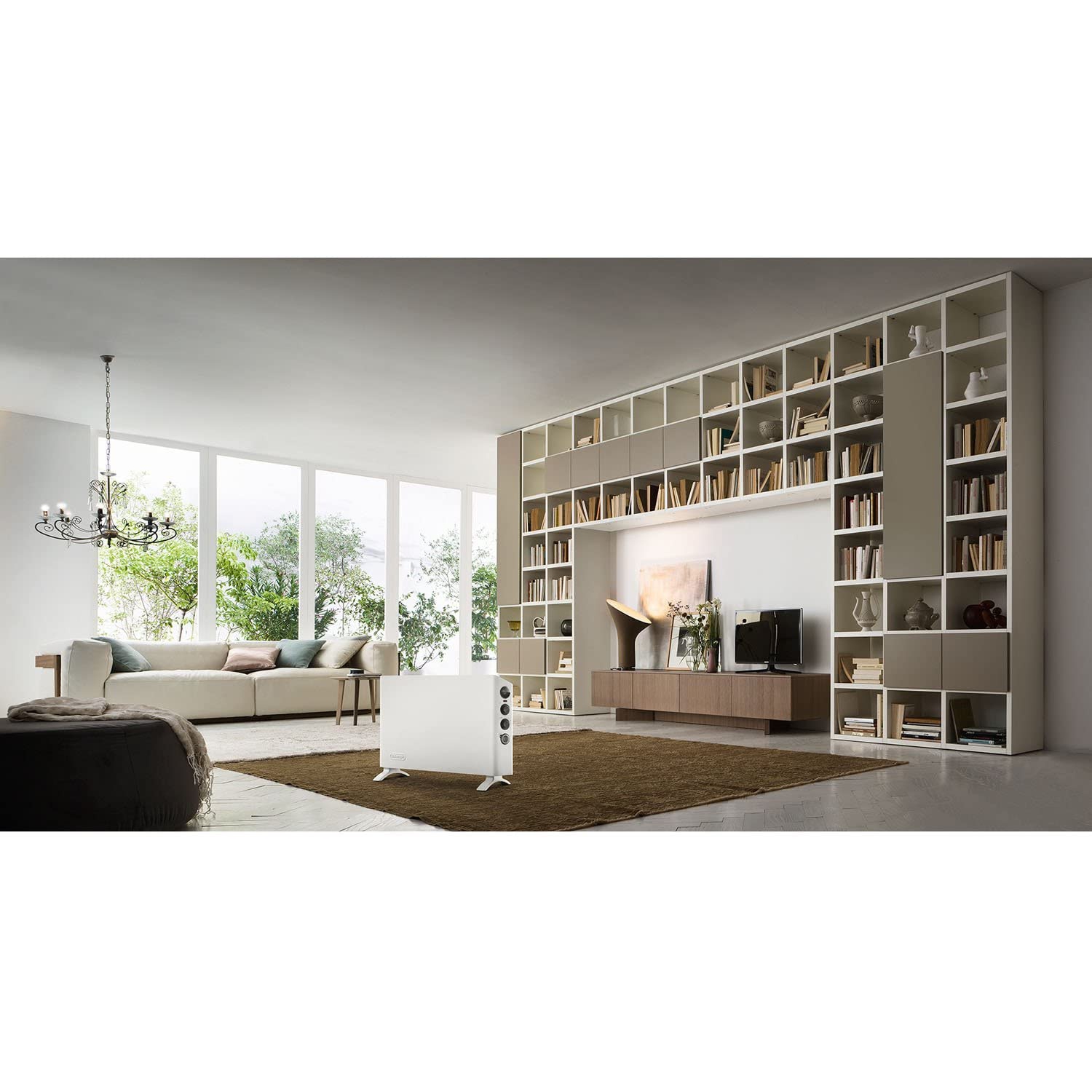 Radiateur à panneau à convection mince numérique 1500 W HSX3315FTS de DeLonghi avec deux ventilateurs - Boîte ouverte