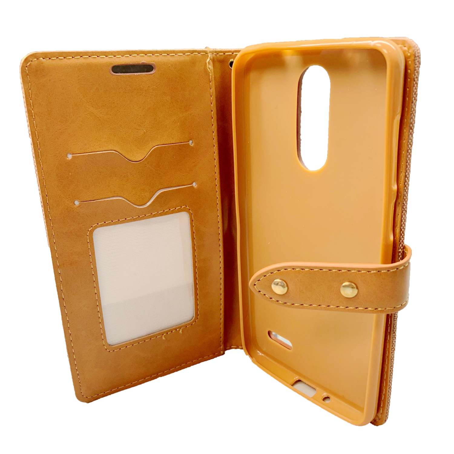 Final Sale! TopSave Card Slot w/Magnetic Clip Fabric Folio Wallet Flip Case For ZTE Grand X4, Carmel