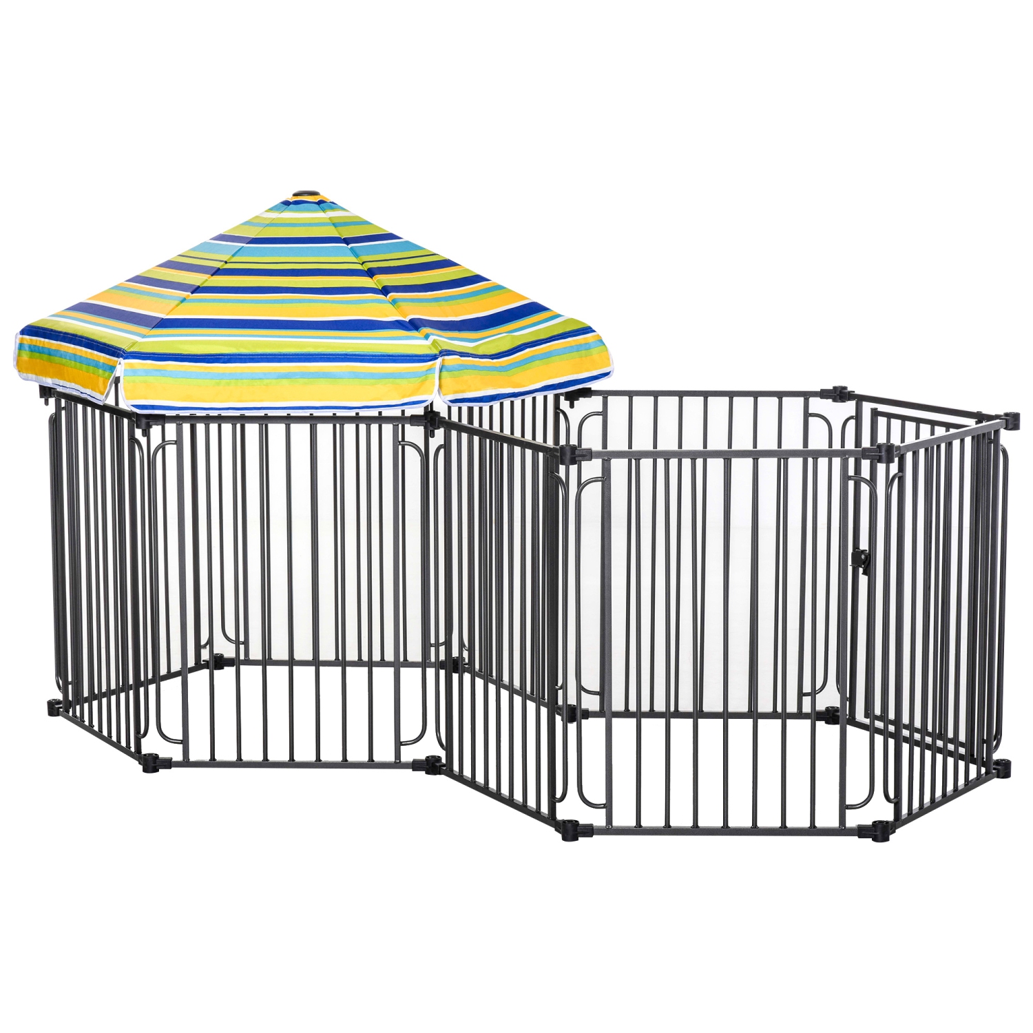 PawHut Heavy-Duty Metal Dog Playpen, Outdoor Pet Cage Kennel, Indoor Puppy Exercise Fence Barrier with Weather-Resistant Polyester Roof, Locking Door, 83"L x 48"W x 47"H