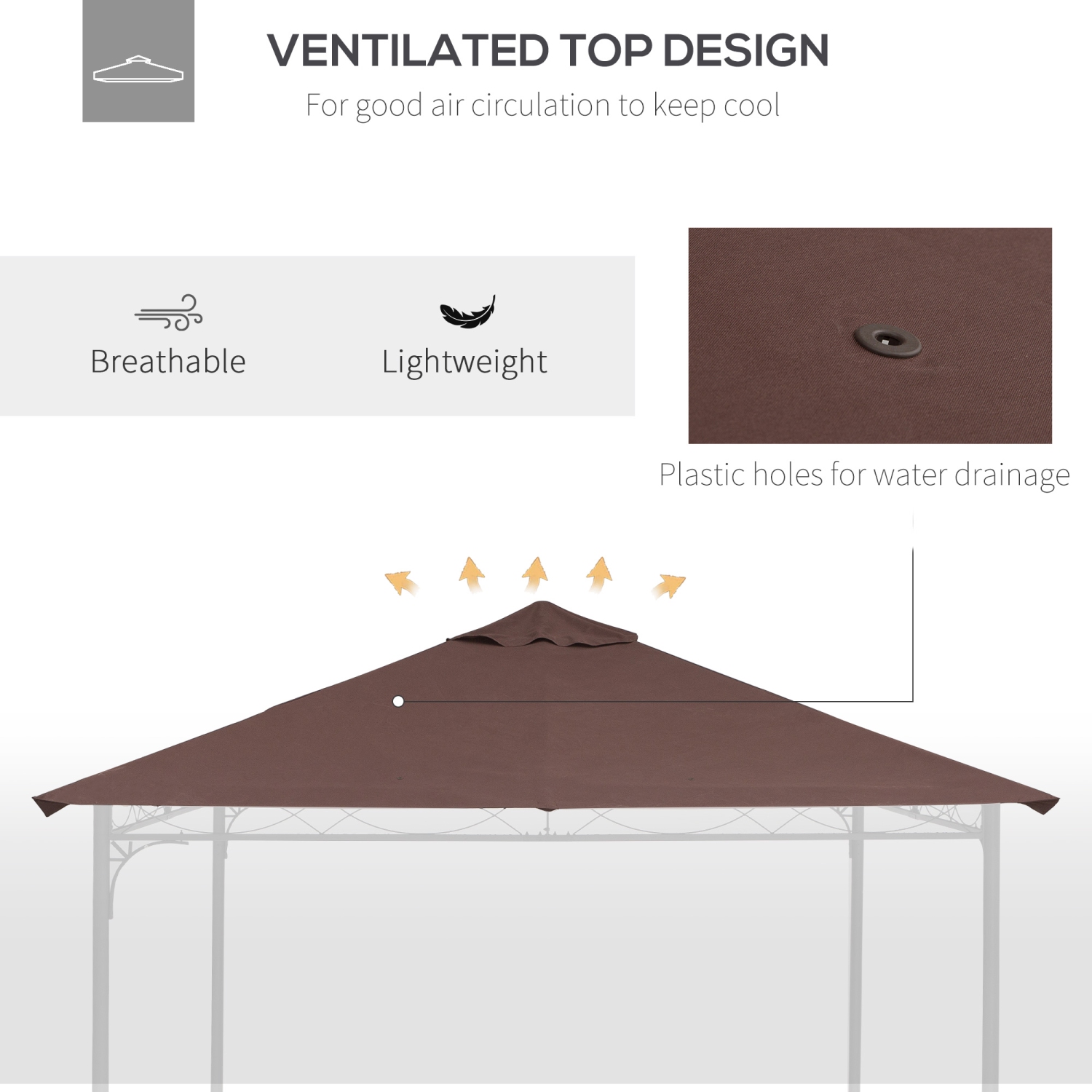 Outsunny 9.8' x 9.7' Square Gazebo Canopy Replacement UV Protected Top Cover Sun Shade Orange