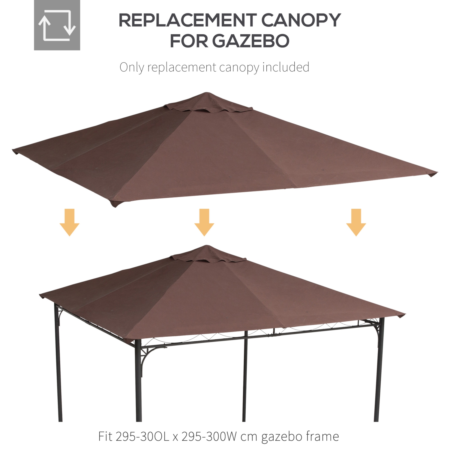 Outsunny 9.8' x 9.7' Square Gazebo Canopy Replacement UV Protected Top Cover Sun Shade Orange