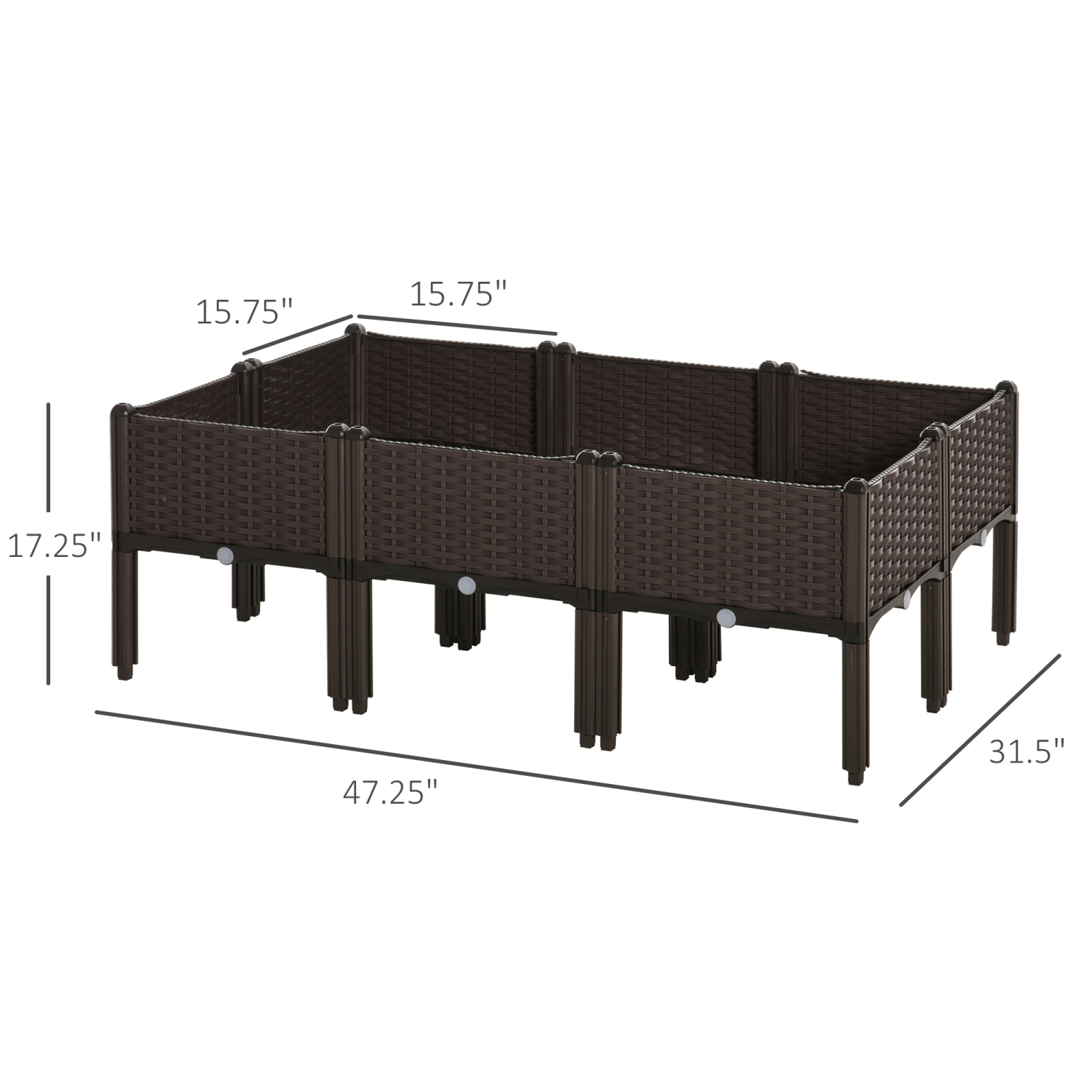 Jardinière surélevée Outsunny en 6 pièces, bac de culture empilable de fines herbes 15,7 po x 15,7 po x 17,3 po PP avec jardinière