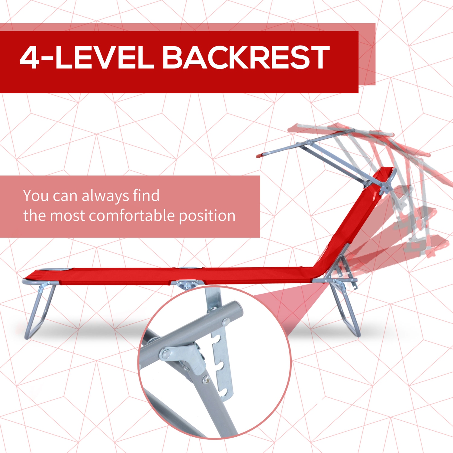 Outsunny Outdoor Lounge Chair, Adjustable Folding Chaise Lounge, Tanning Chair with Sun Shade for Beach, Camping, Hiking, Backyard,