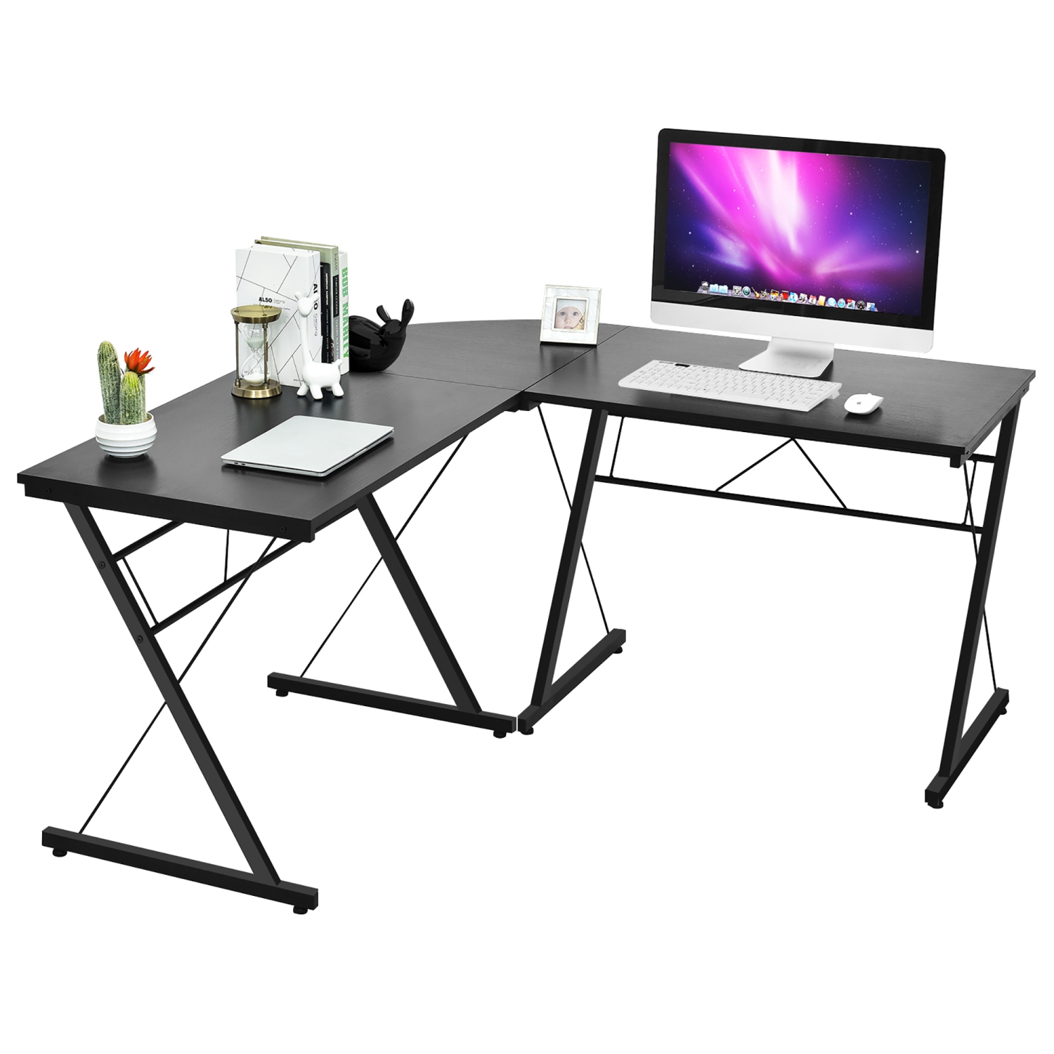 Costway 59'' L-Shaped Computer Table Study Workstation Home Office