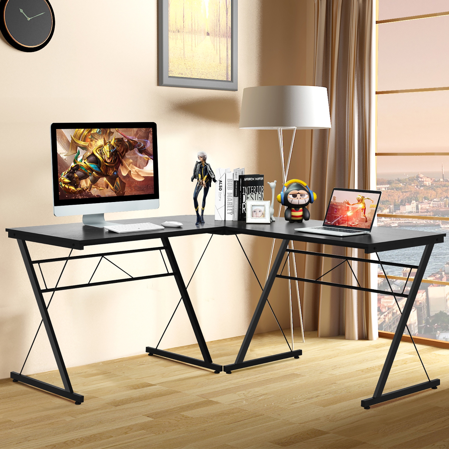 Costway 59'' L-Shaped Computer Table Study Workstation Home Office