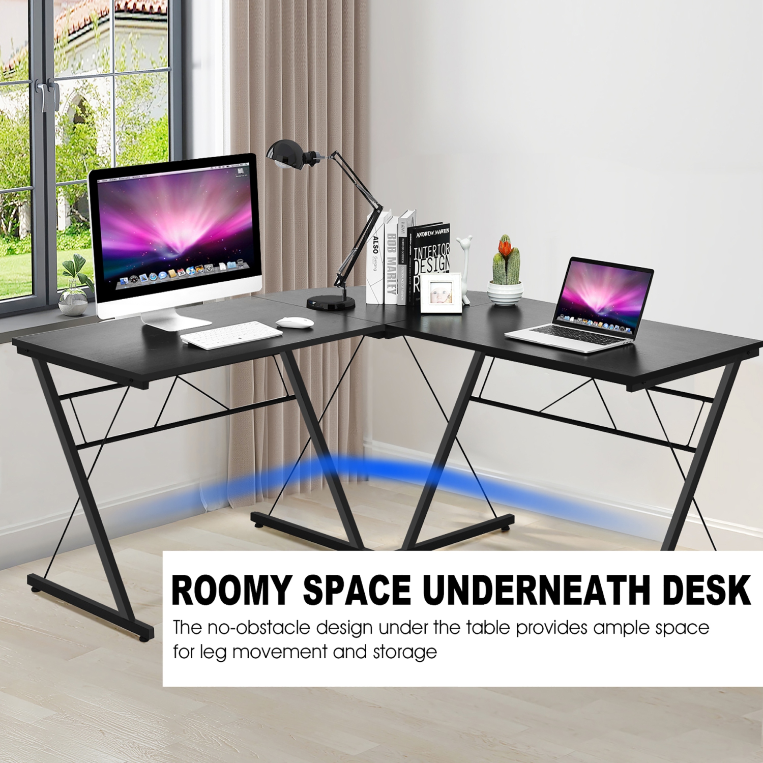 Costway 59'' L-Shaped Computer Table Study Workstation Home Office