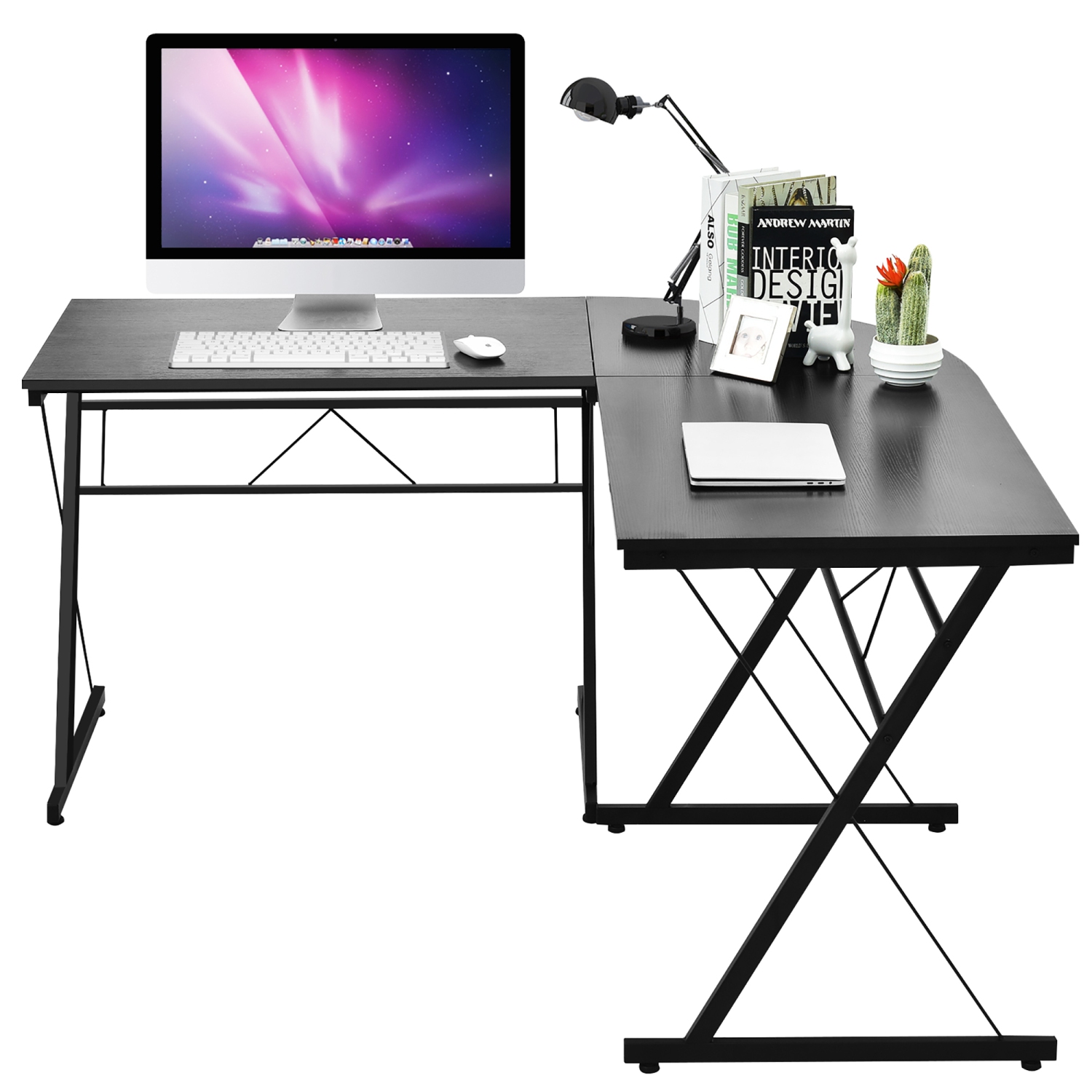 Costway 59'' L-Shaped Computer Table Study Workstation Home Office