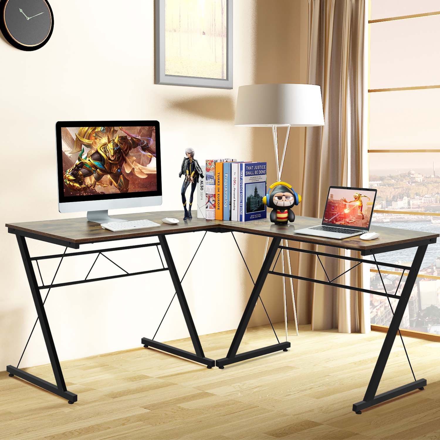 Costway 59'' L-Shaped Computer Table Study Workstation Home Office