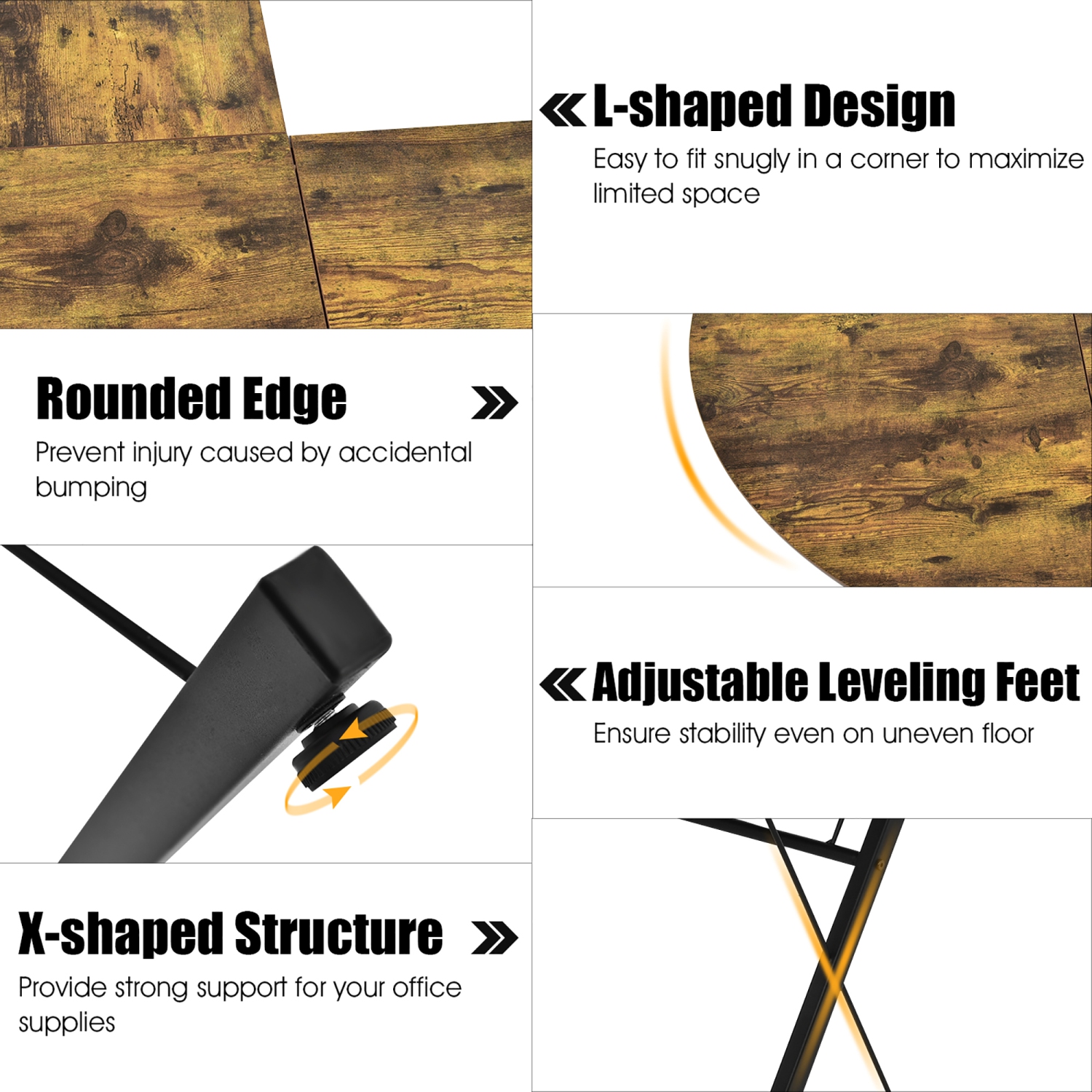 Costway 59'' L-Shaped Computer Table Study Workstation Home Office