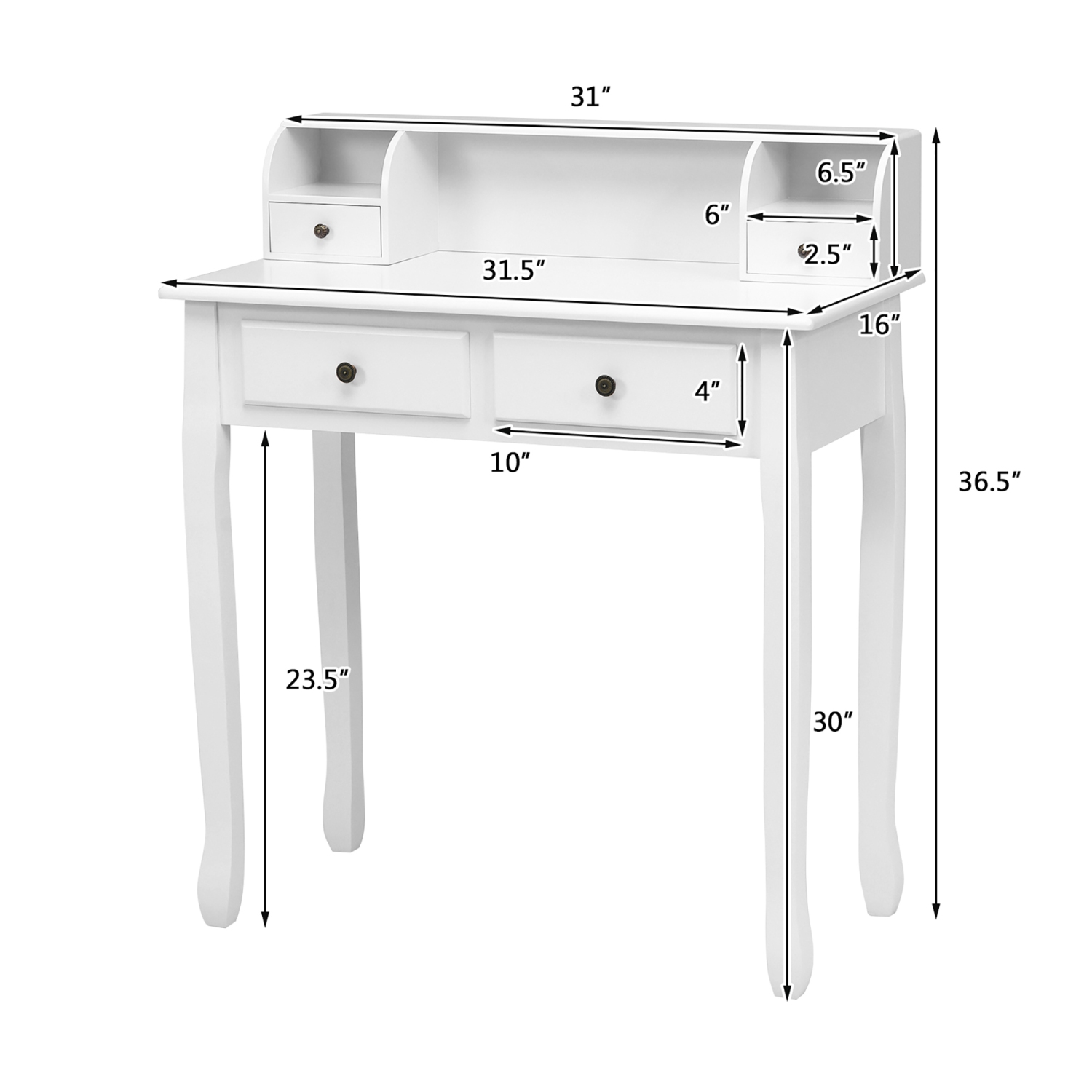 Costway Writing Desk Mission White Home Office Computer Desk 4 Drawer