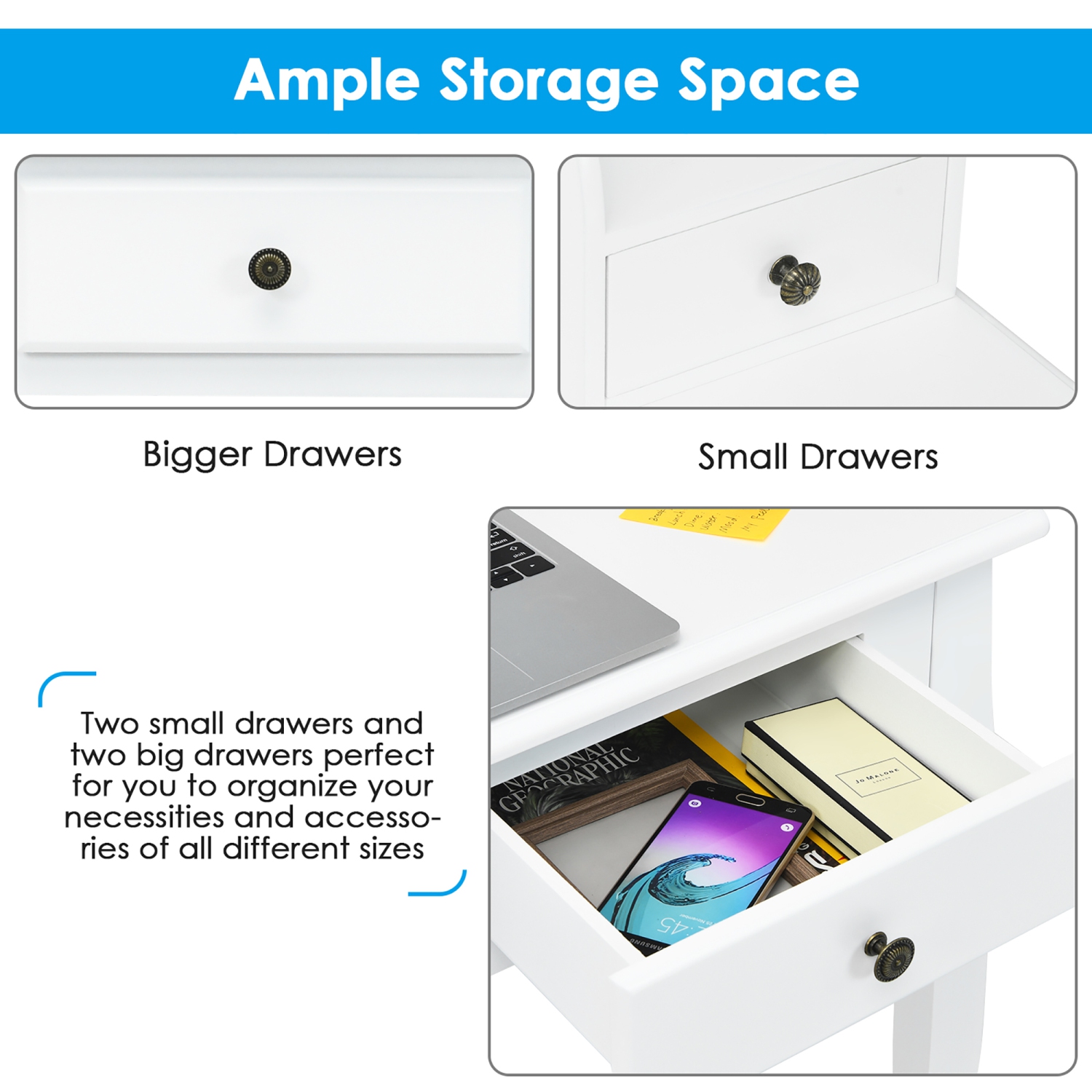Costway Writing Desk Mission White Home Office Computer Desk 4 Drawer
