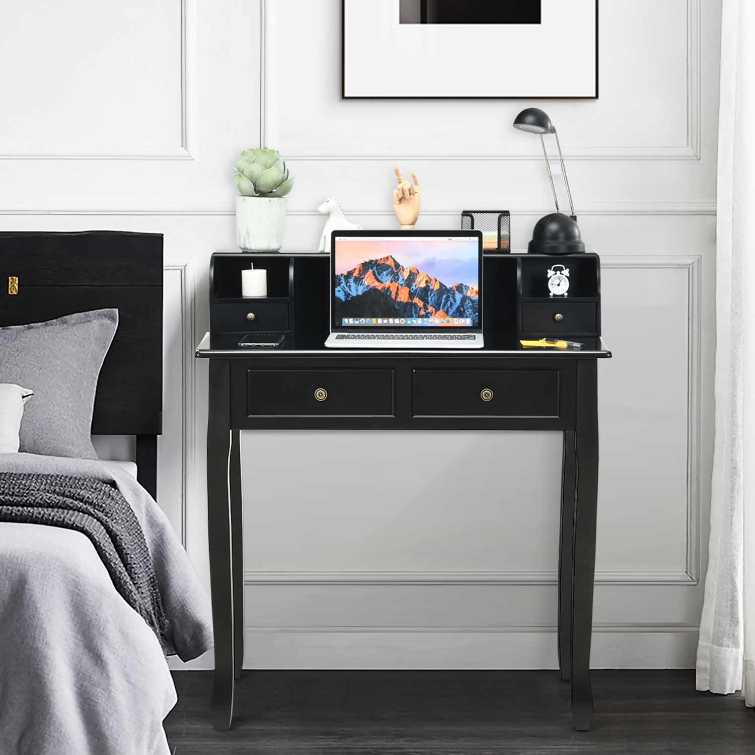 Costway Writing Desk Mission White Home Office Computer Desk 4 Drawer