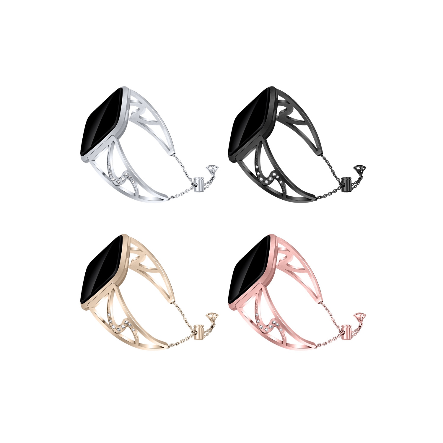 StrapsCo Bracelet w/ Rhinestone Embossed Ornamentation for Fitbit Versa - Rose Gold