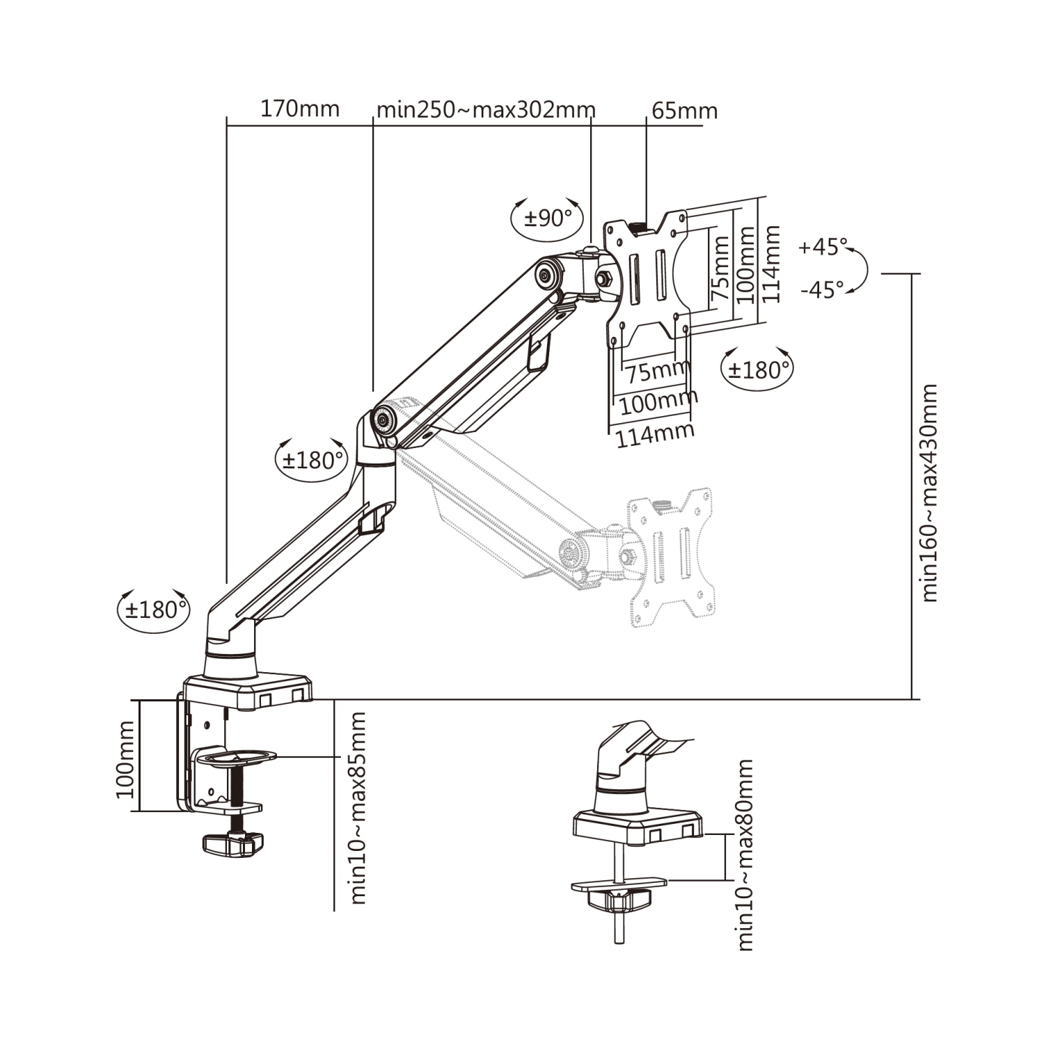 Uplite Ergonomic Height Adjustable Stand Single Monitor Desk Mount Articulating Arm for 1 Screen 17"- 32"
