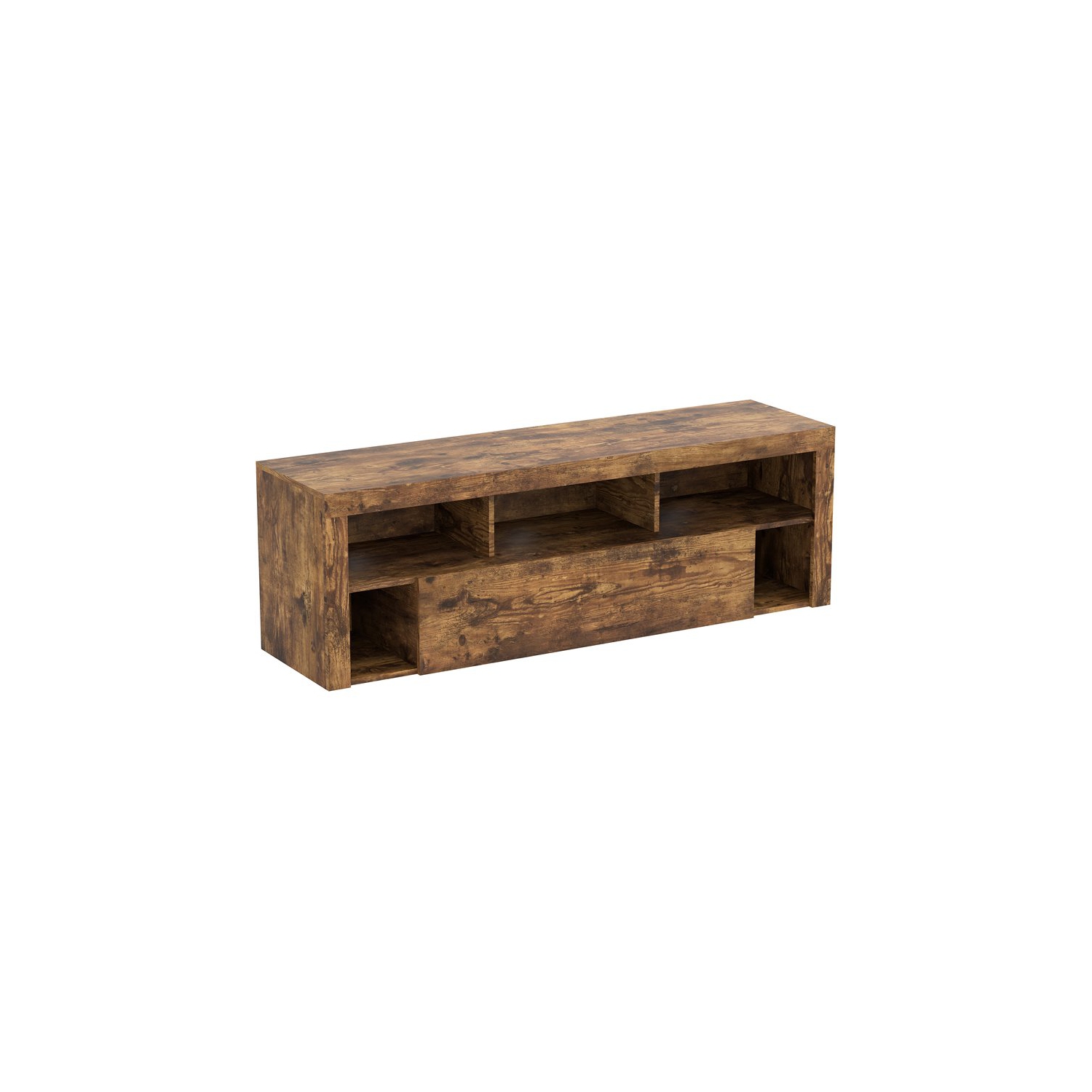 TV STAND 59L BROWN RECLAIMED WOOD 1 BIG DRAWER 5 SHELVES