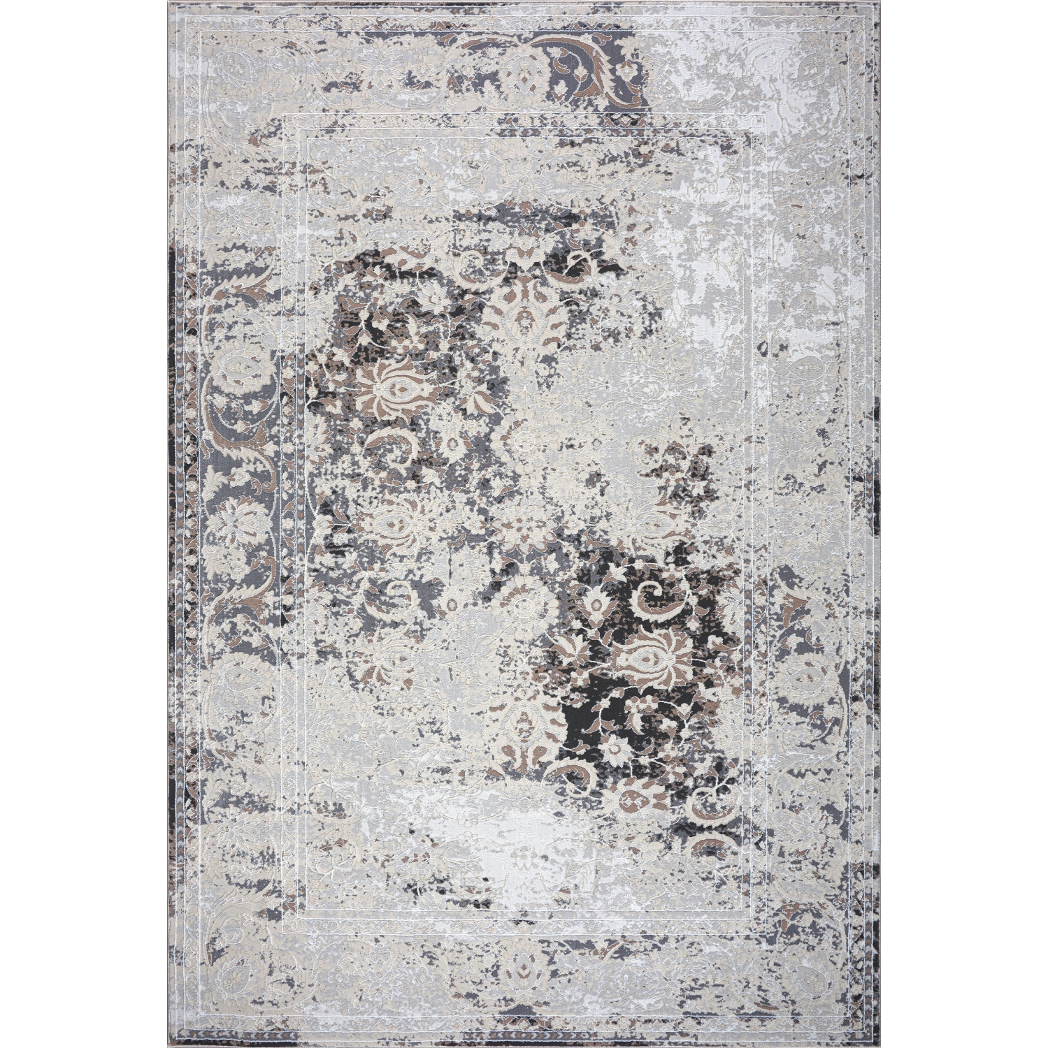 Tapis d’appoint persan moderne gris ivoire 6 pi 7 po x 9 pi 6 po