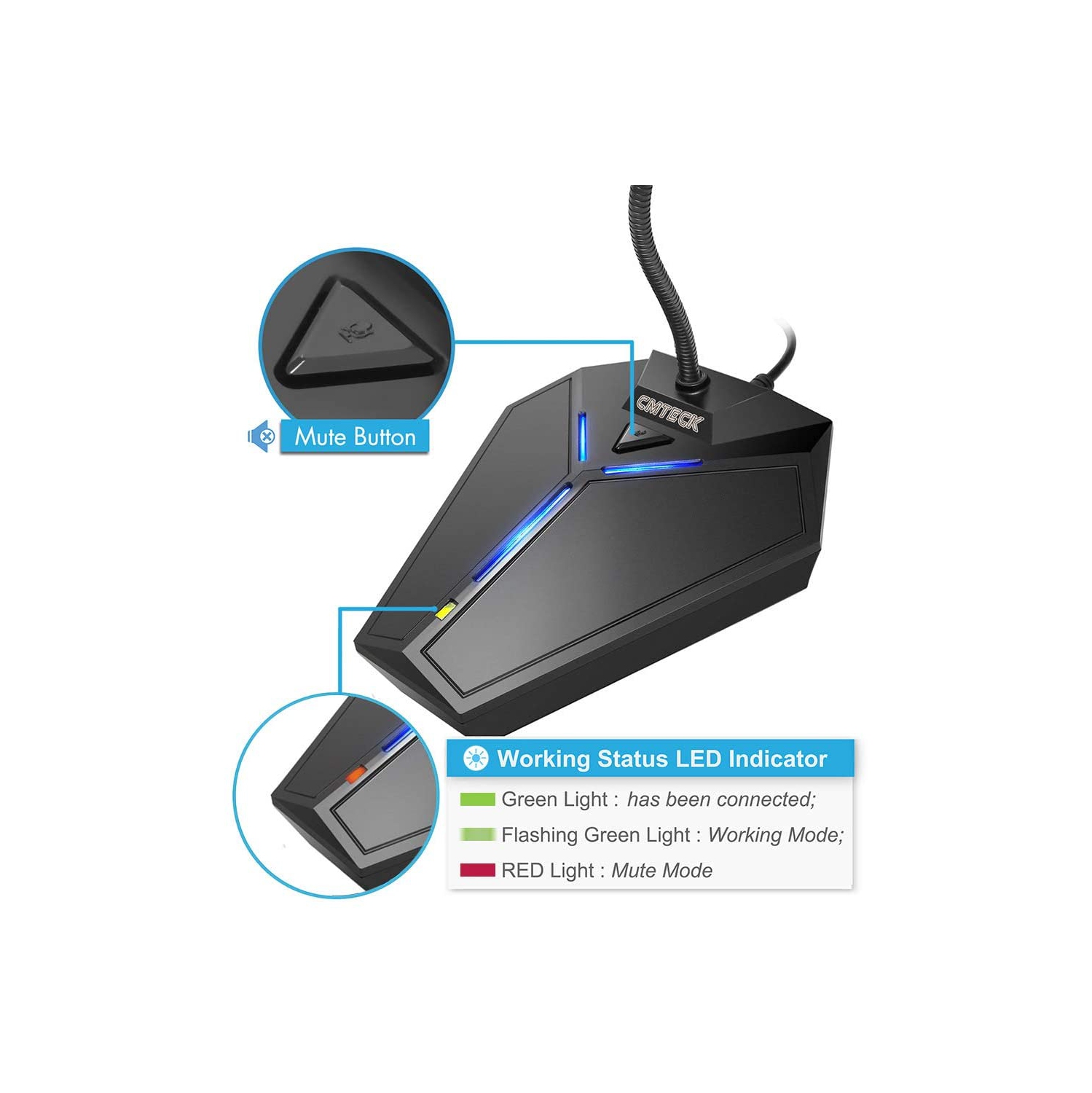 USB Computer Microphone, Plug &Play Desktop Omnidirectional Condenser PC Laptop Mic,Mute Button with LED Indicator, Compatible with Windows/Mac,