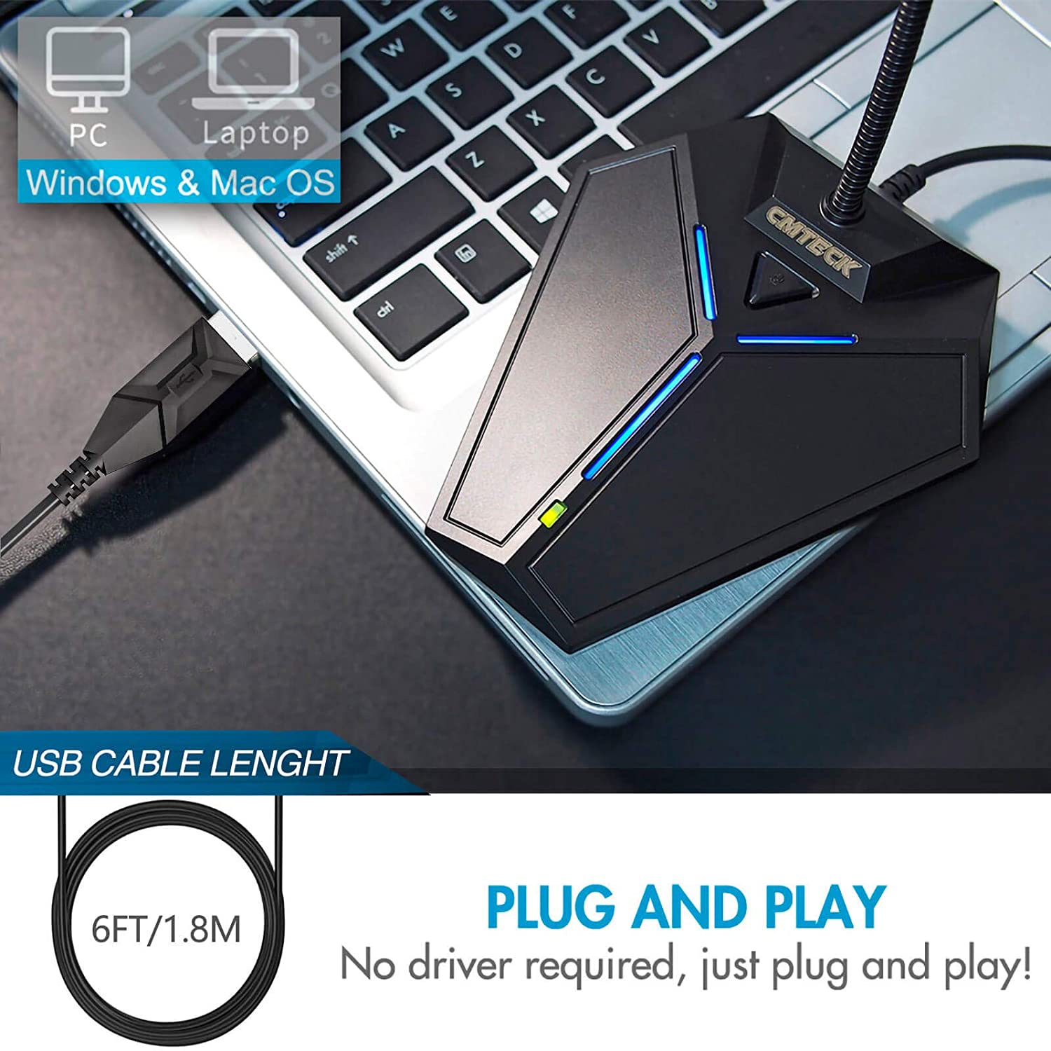 USB Computer Microphone, Plug &Play Desktop Omnidirectional Condenser PC Laptop Mic,Mute Button with LED Indicator, Compatible with Windows/Mac,