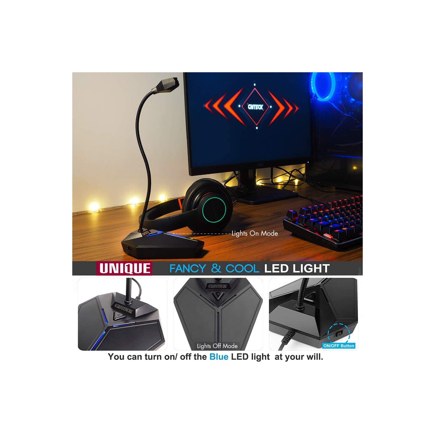 USB Computer Microphone, Plug &Play Desktop Omnidirectional Condenser PC Laptop Mic,Mute Button with LED Indicator, Compatible with Windows/Mac,