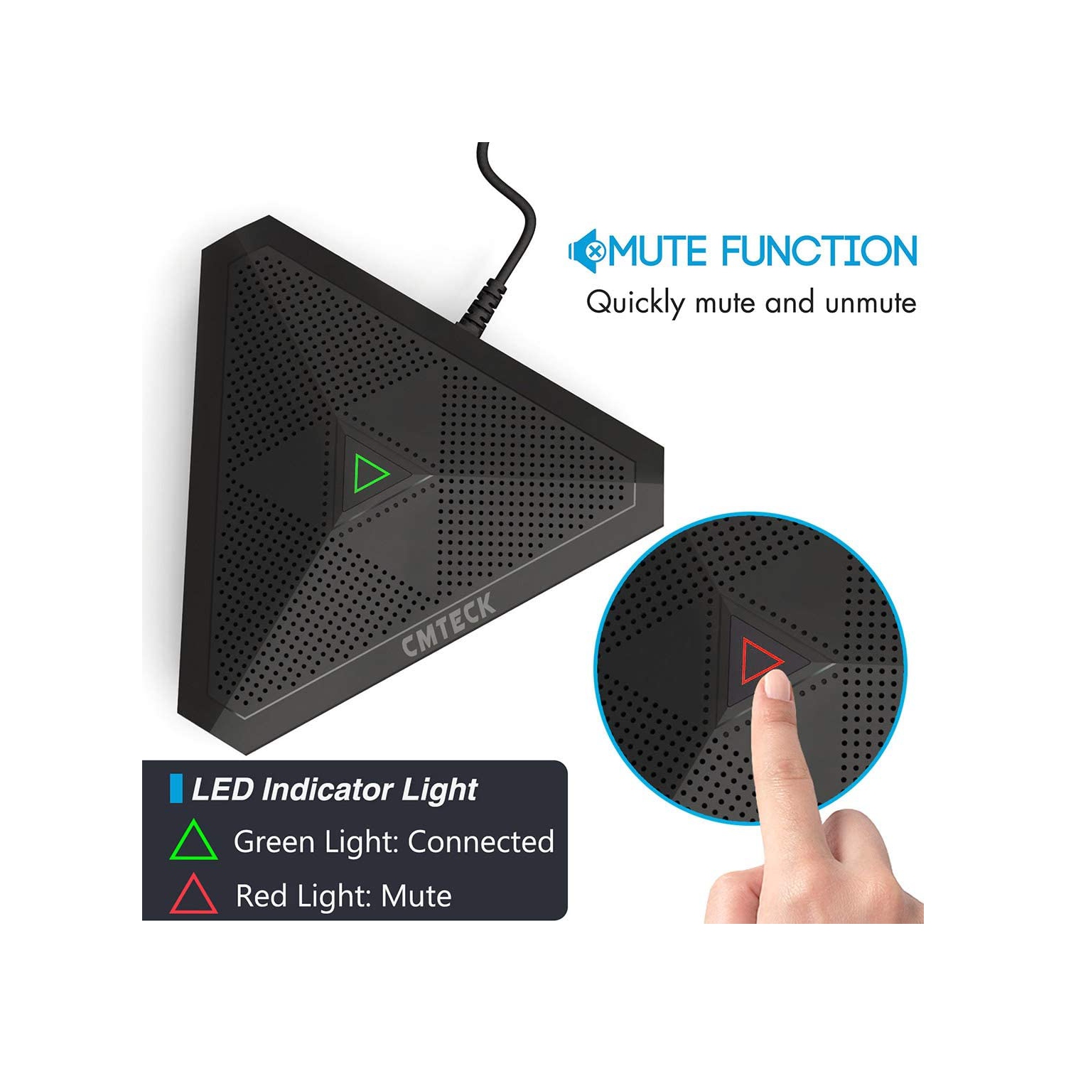 CMTECK USB Desktop Computer CM001 Microphone, Mute Button with LED Indicator, Omnidirectional Condenser Boundary Conference Mic for