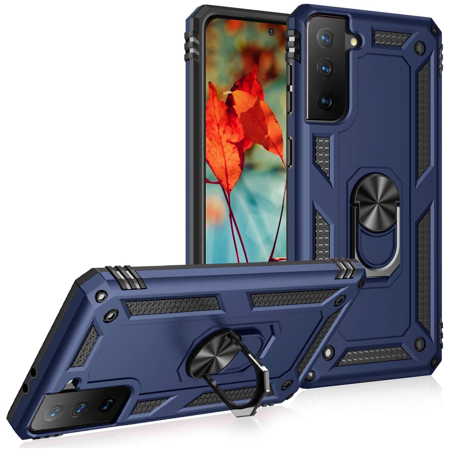 【CSmart】 Anti-Drop Hybrid Magnetic Hard Armor Case with Ring Holder for Samsung Galaxy S21 Plus 5G 6.7", Navy