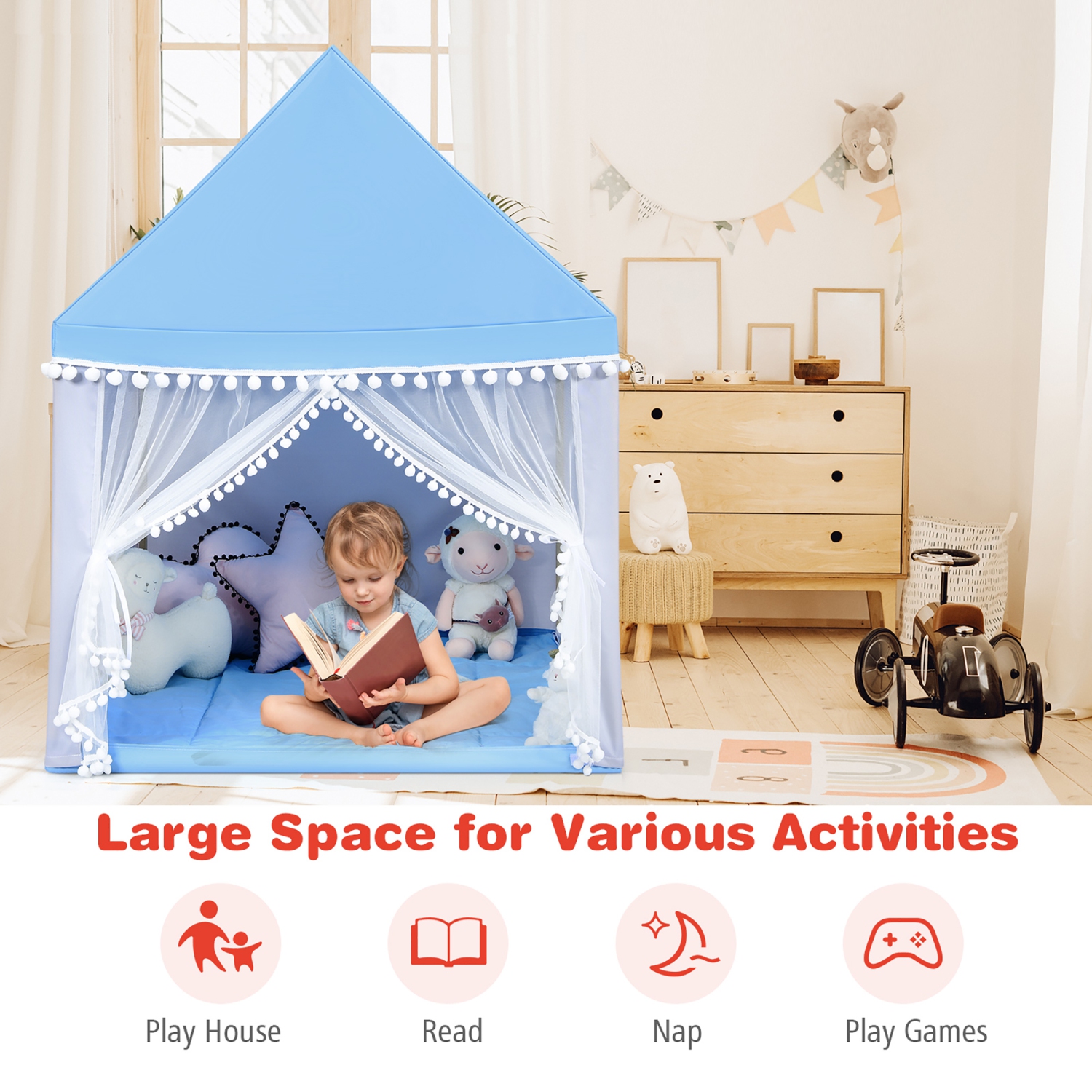 Costway Kids Play Tent Large Playhouse Children Play Castle Fairy Tent Gift w/ Mat