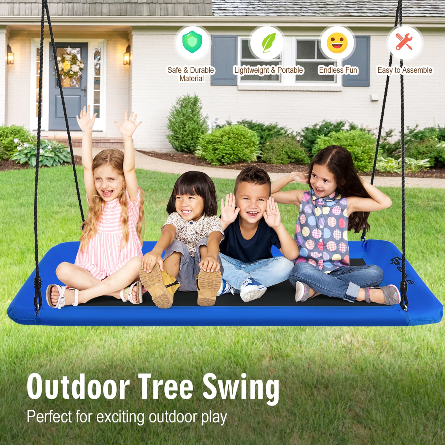 Goplus 700lb Giant 60'' Platform Tree Swing Outdoor w/ 2 Hanging Straps