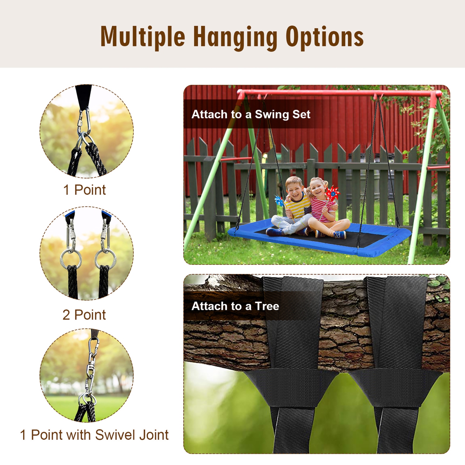 Goplus 700lb Giant 60'' Platform Tree Swing Outdoor w/ 2 Hanging Straps